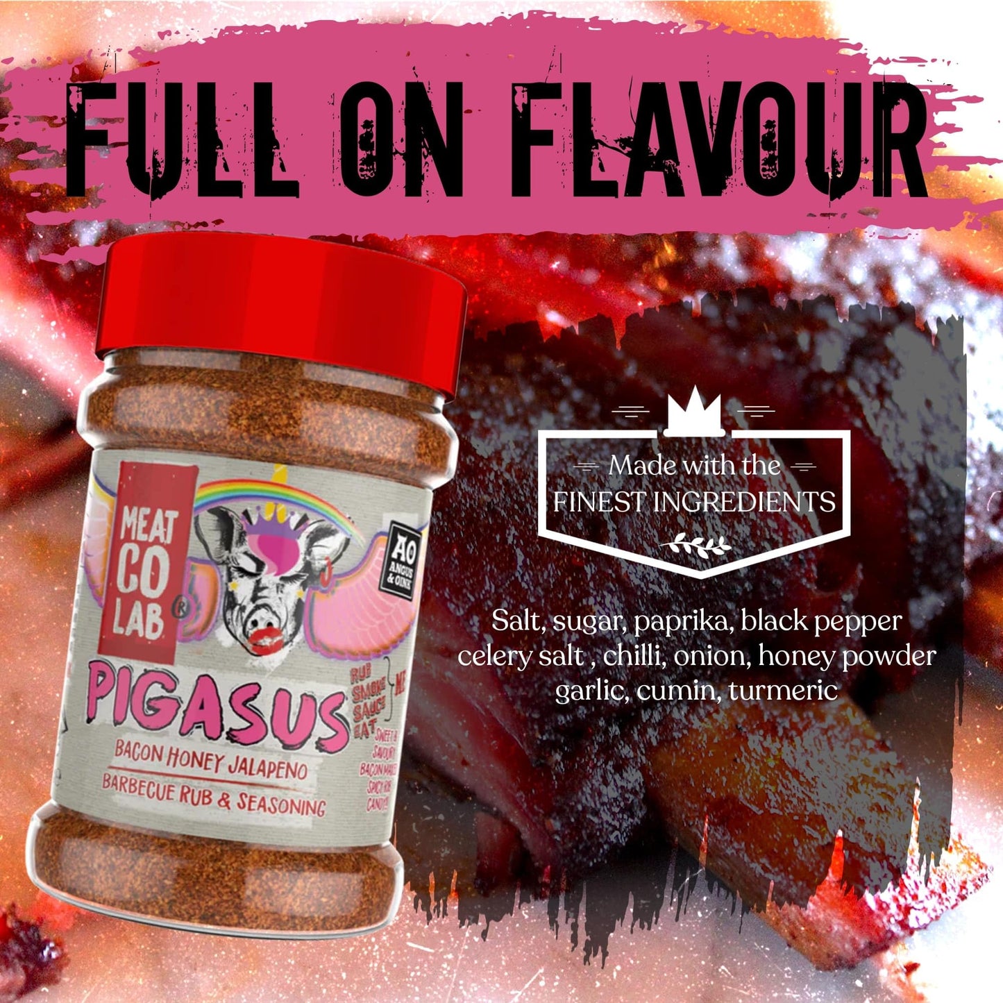Angus & Oink Pigasus Bacon Honey Jalapeno Barbeque Rub & Seasoning | Perfect for Pork, Chicken, Chops & Chips | Ideal for Grilling, Smoking & Oven | 200g