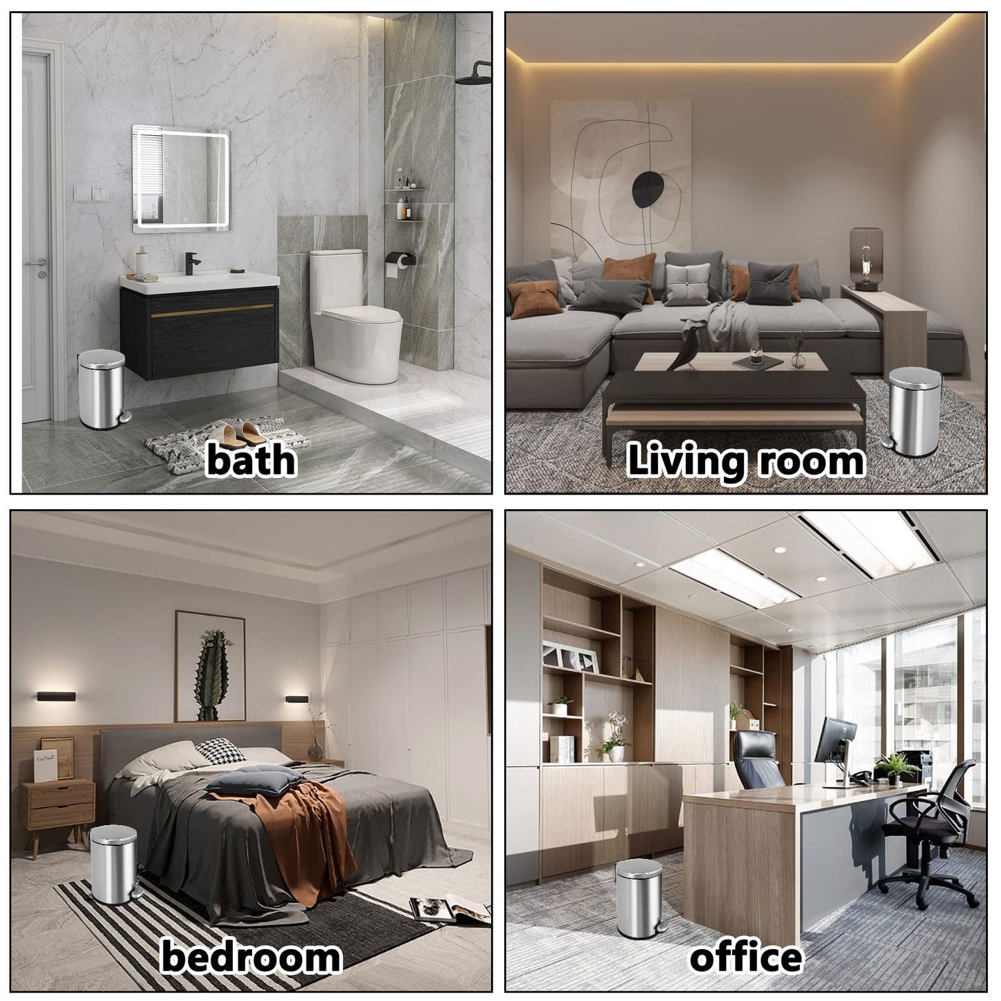 ASelected 6L Round Bathroom Pedal Bin Stainless Steel Pedal Bin for Bathroom Bedroom Office