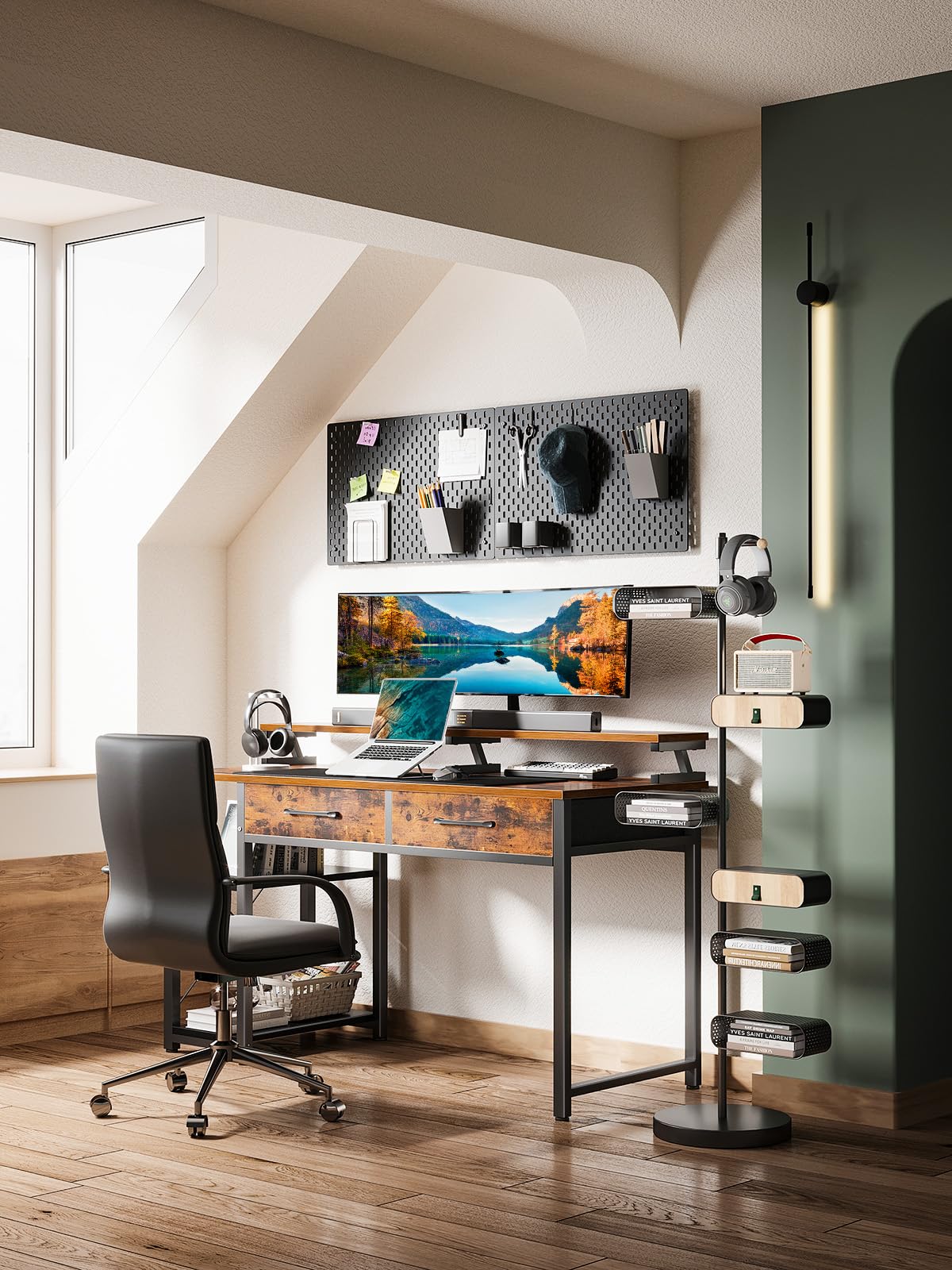 - ODK Computer Desk with Drawers | 48 Inch Office Desk | Storage & Shelves -