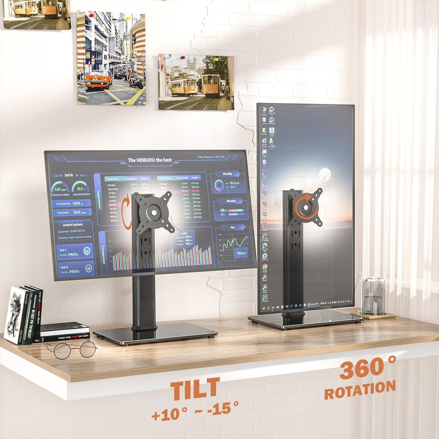- Single LCD Computer Monitor Free-Standing Desk Stand Riser | 13 inch to 32 inch Screen -