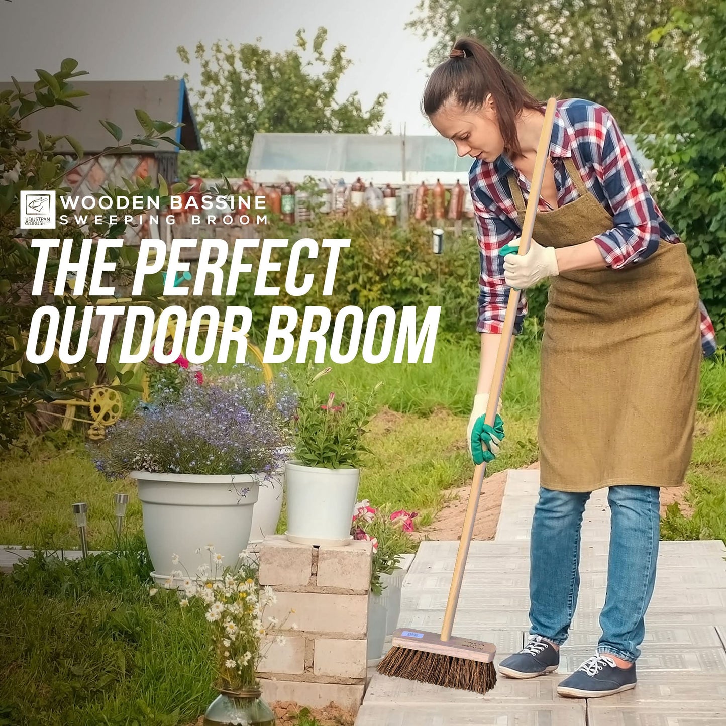 10” Garden Broom Outdoor with Wooden Handle Natural Stiff Bassine Hard Bristle Broom Yard Brush Heavy Duty Broom Outdoor Stiff Sweeping Yard Brush by The Dustpan and Brush Store