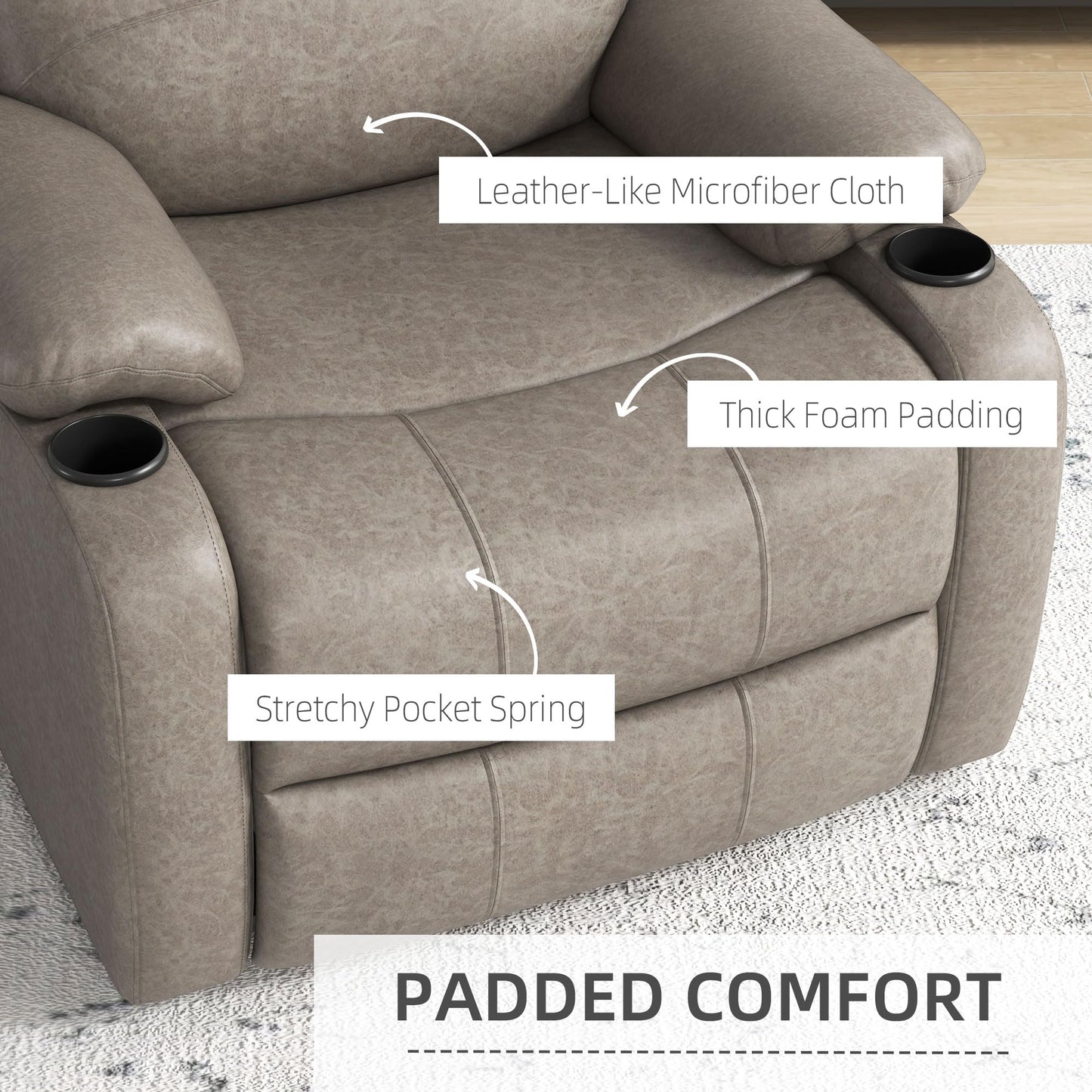 - HOMCOM Microfibre Recliner Armchair | Adjustable Leg Rest | Cup Holder -