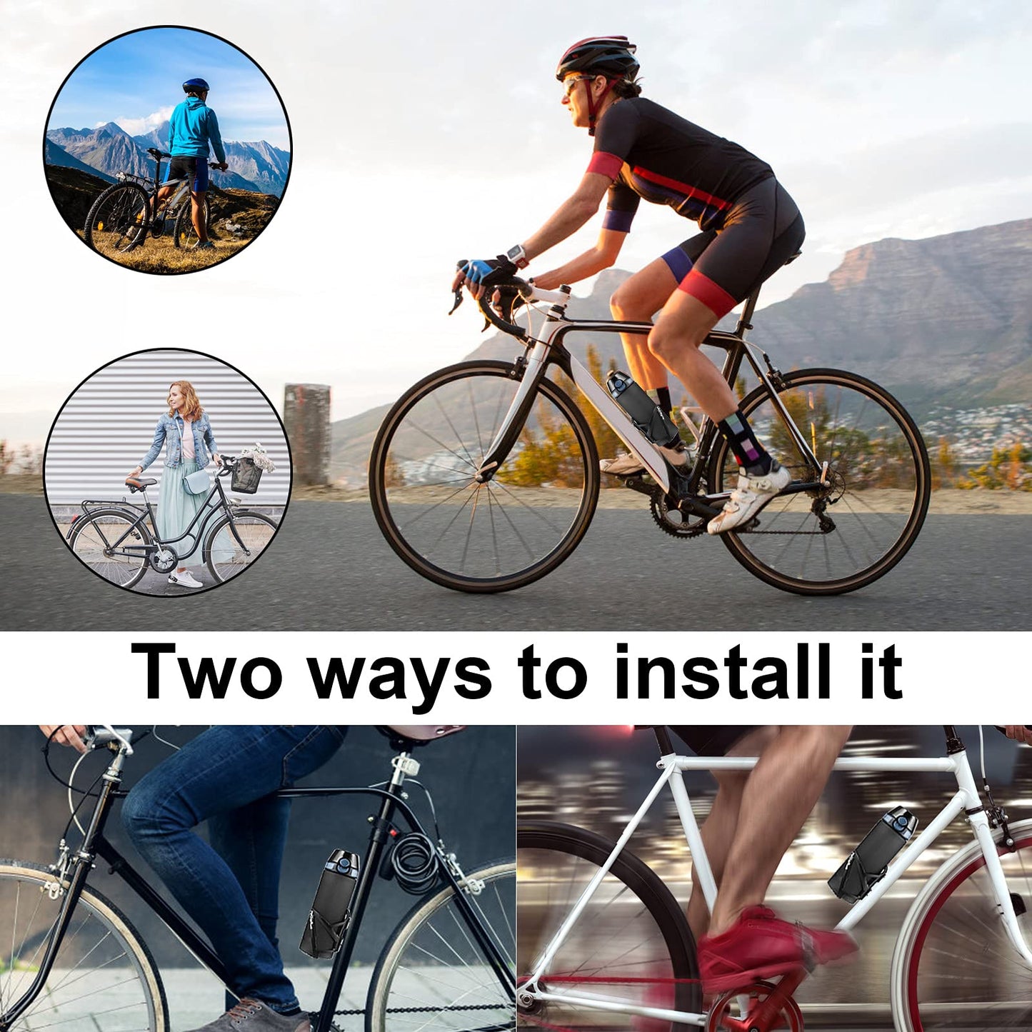 Bike Bottle Holder with 700ml Water Bottle - Premium BPA Free Leak Proof Bike Water Bottle with Bottle Cage, Cycling Drink Bottle Holder for Road Bike, Mountain Bike and Kids Bike (Black)