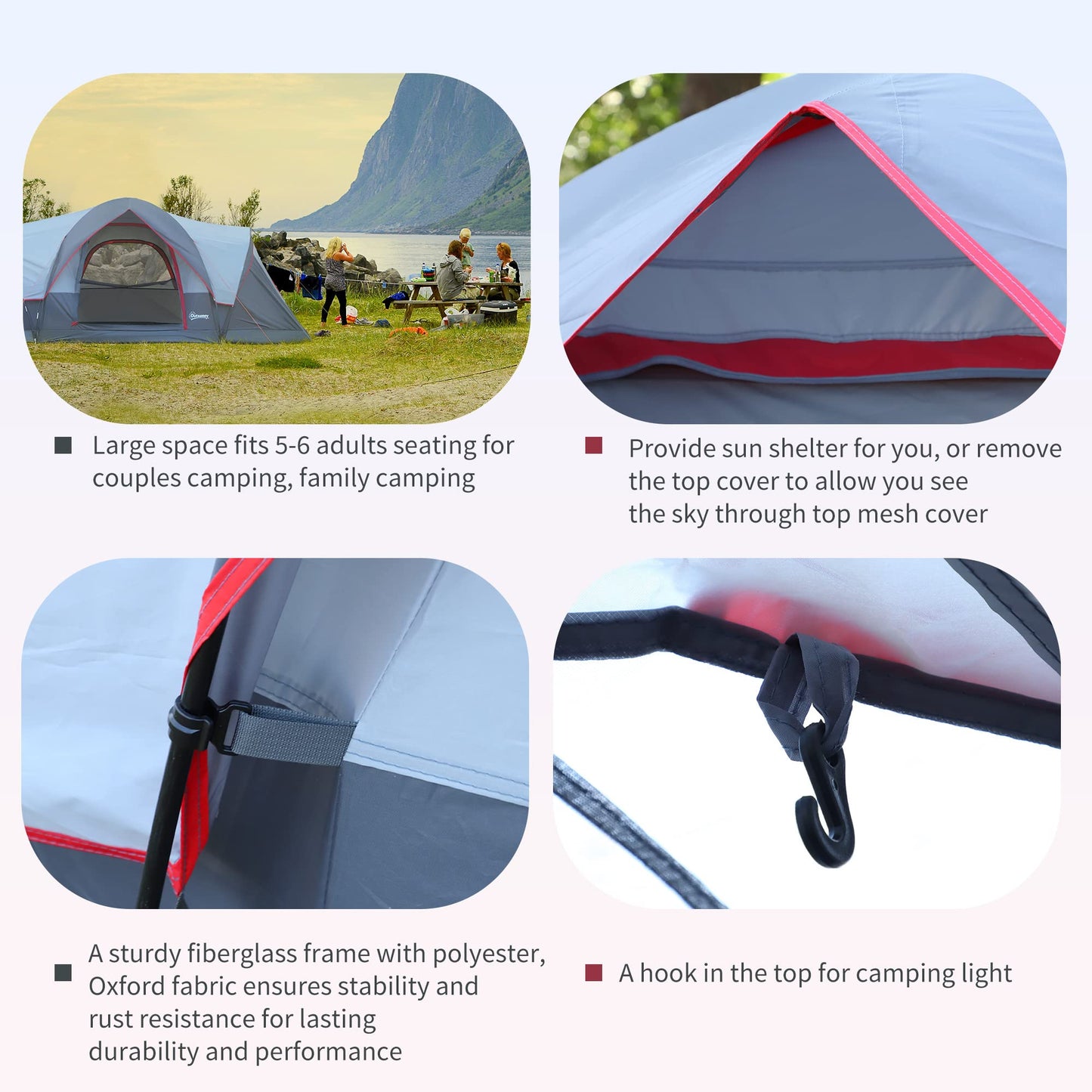 - Outsunny 5-6 Man Dome | Camping Tent | Hiking Shelter -