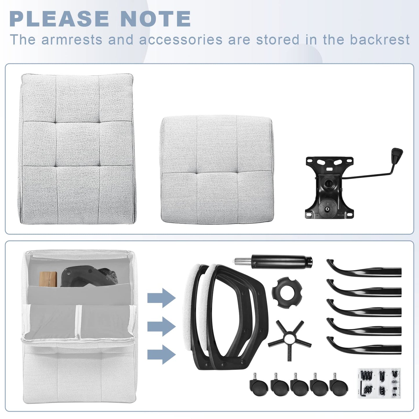 BASETBL Office Chair for Home, Recline Extra Padded Comfy Desk Chair, Ergonomic Executive Computer Chair Skin-friendly Breathable Fabric Stylish Swivel Chair Gaming Work Chair Widen and Enlarge (Gray)