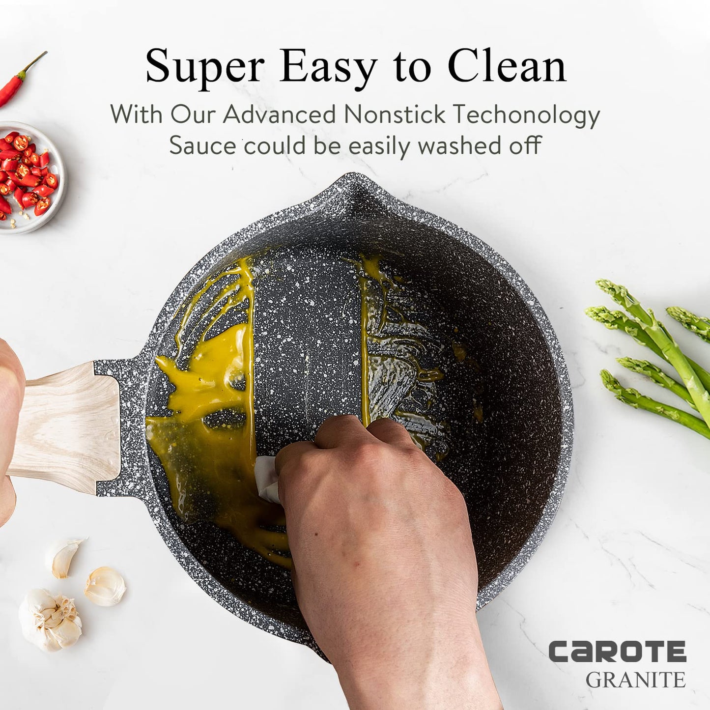 CAROTE Saucepan with Lid 16cm/1.5L, Nonstick Sauce Pot for Induction, Gas and Electric Hobs, Small Cooking Pot with Pour Spout