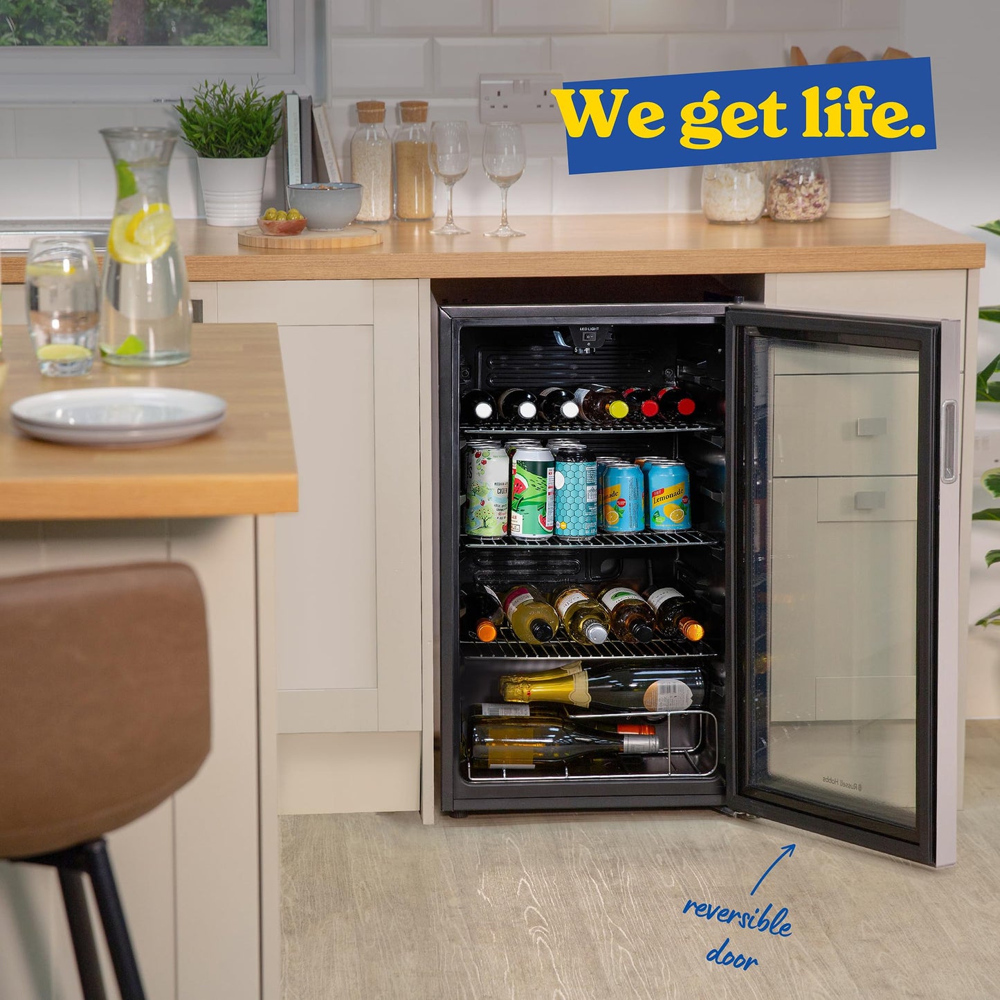 - Russell Hobbs Undercounter Fridge | 93 Litre/90 |  Freestanding Beverage/Drinks Wine Fridge -