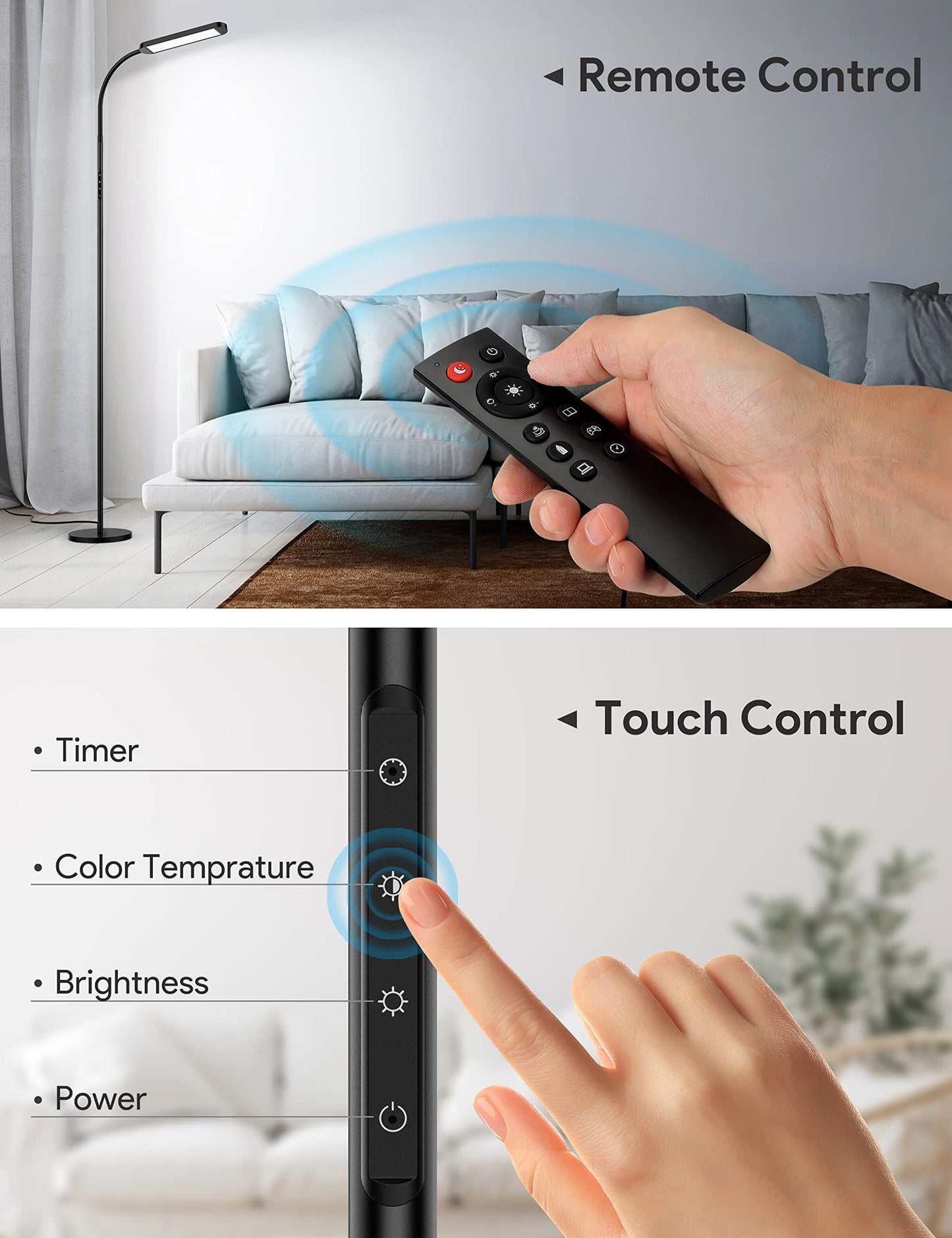 - MediAcous LED Floor Lamp | 12W Floor Standing Lamp | 5 Color Temperature & 5 Brightness -