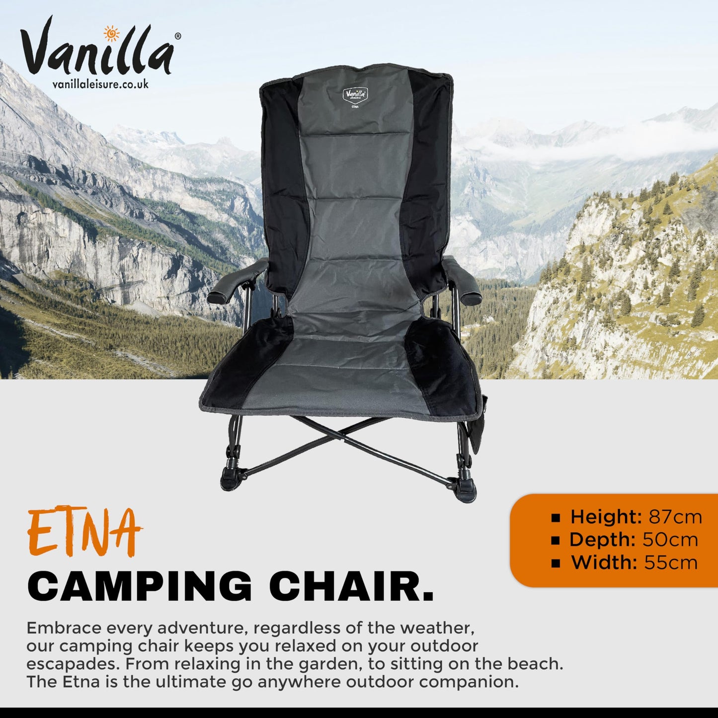 - Vanilla Leisure Camping Chair - Max 180kg Load Collapsible Camping Chairs for Heavy People -