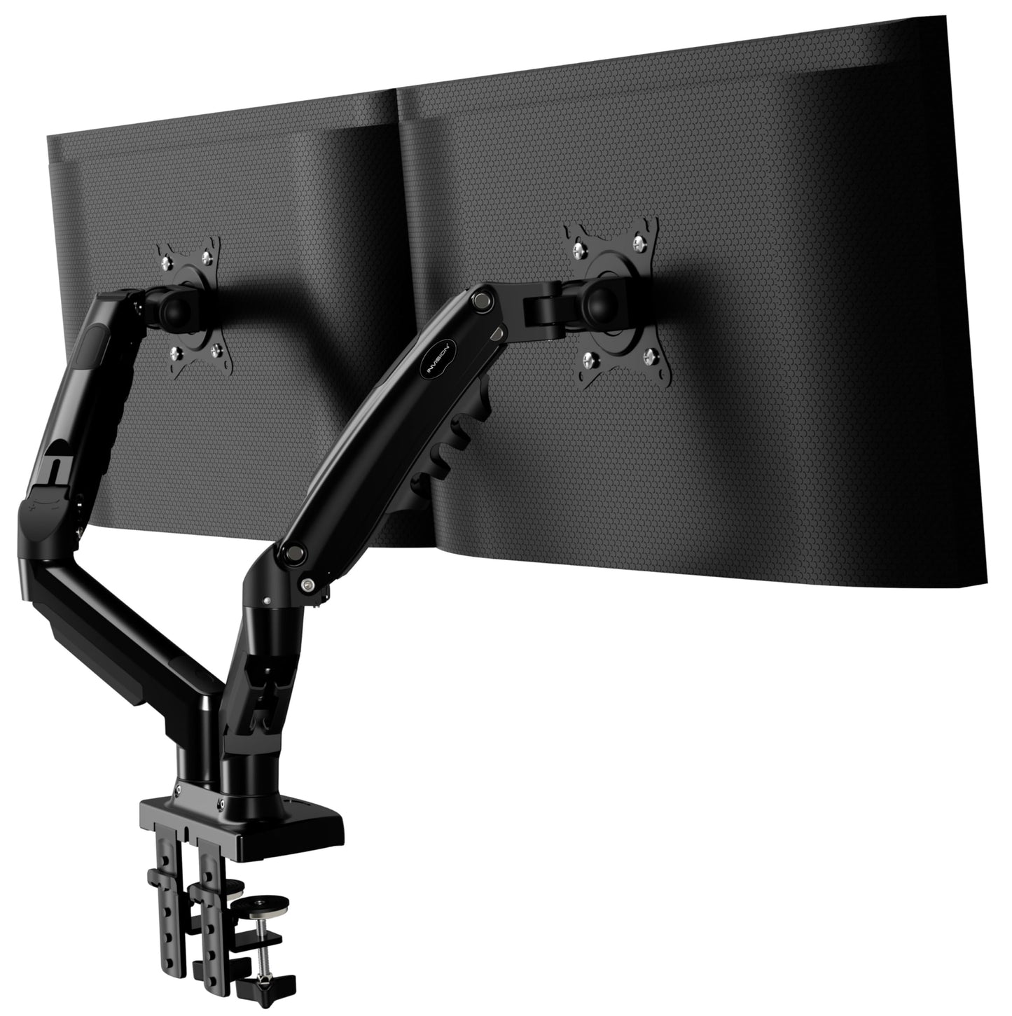 - Invision Dual Monitor Arm Desk Mount for 19 to 32 Inch Screens | VESA 75 & 100mm Desk Clamp Stand | Tool Free Height Adjustment with Tilt Swivel Rotate - Increased Load Capacity from 2-9kg (MX400) -
