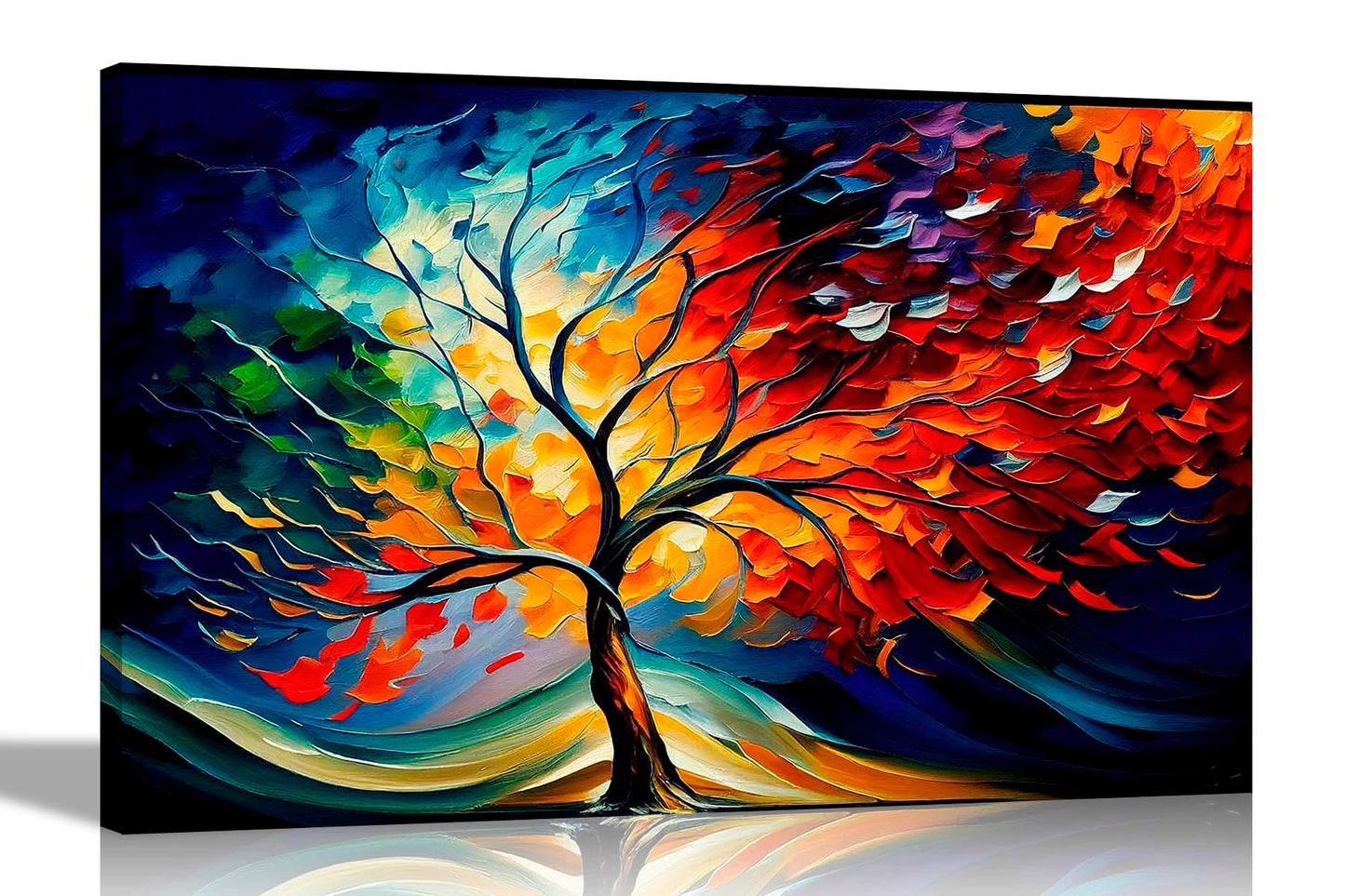 Artley Prints - Colourful Tree Of Life in the Wind Canvas Wall Art Prints | Abstract Pictures | Framed and Ready to Hang for Living Room Extra Large 101 x 76cm (40 x 30 inches)