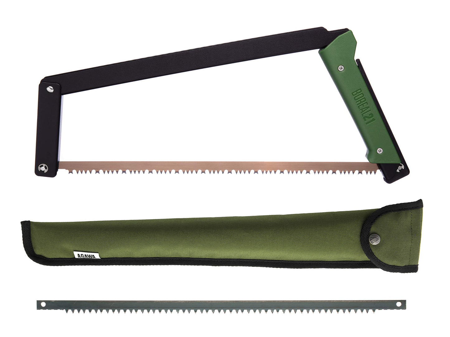 Agawa Canyon BOREAL21 Tripper KIT- 21 inch Folding Bow Saw, Rugged Cordura Sheath, Additional Aggressive Blade (Black Frame- Green Handle)