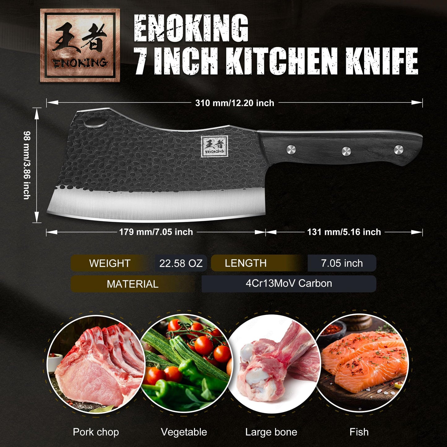 - ENOKING Professional Chef Knife | 7 Inches Hand Forged Kitchen Knife | High Carbon Stainless Steel Bone Chopping Knife -