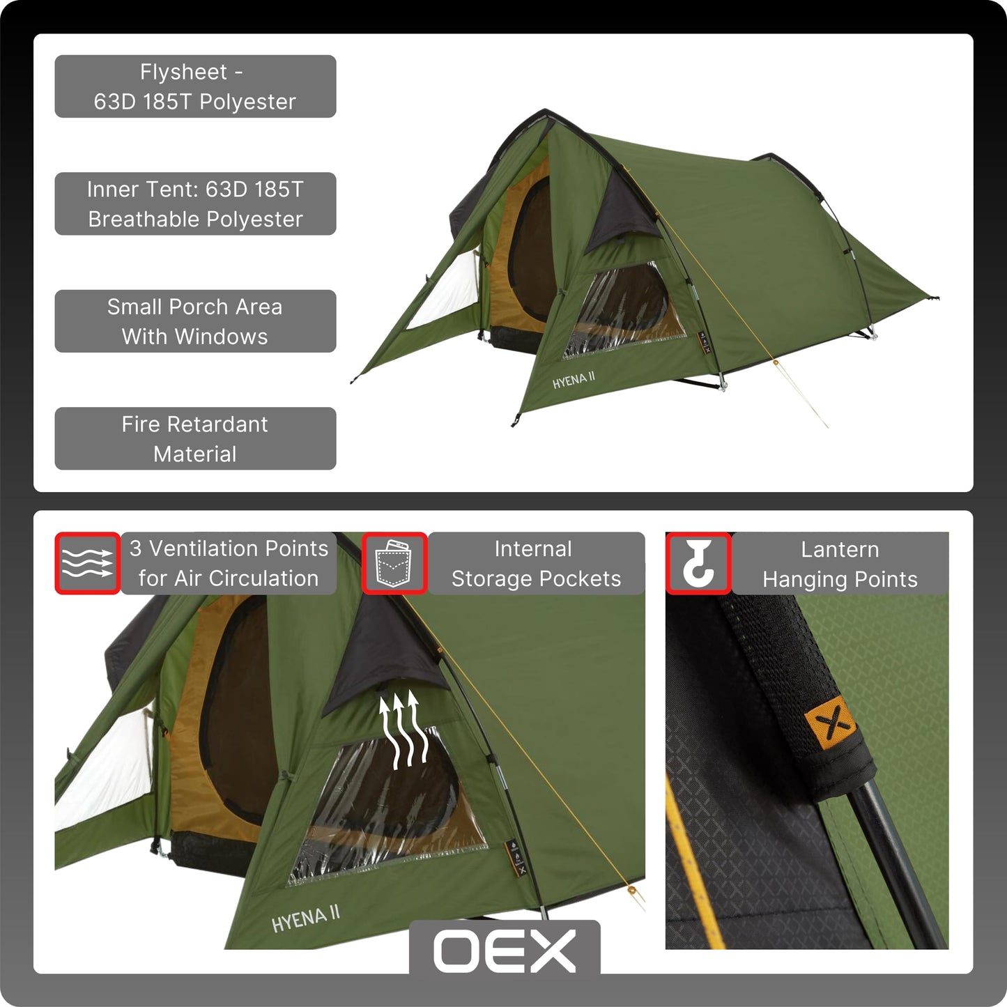 - OEX Hyena II Tent | 2 People | Harsh Weather Conditions | Compact | Lightweight -