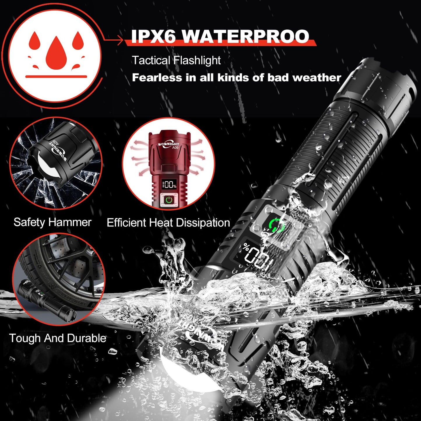 - WOWNIGHT Torches LED Super Bright Rechargeable, 30000 Lumens