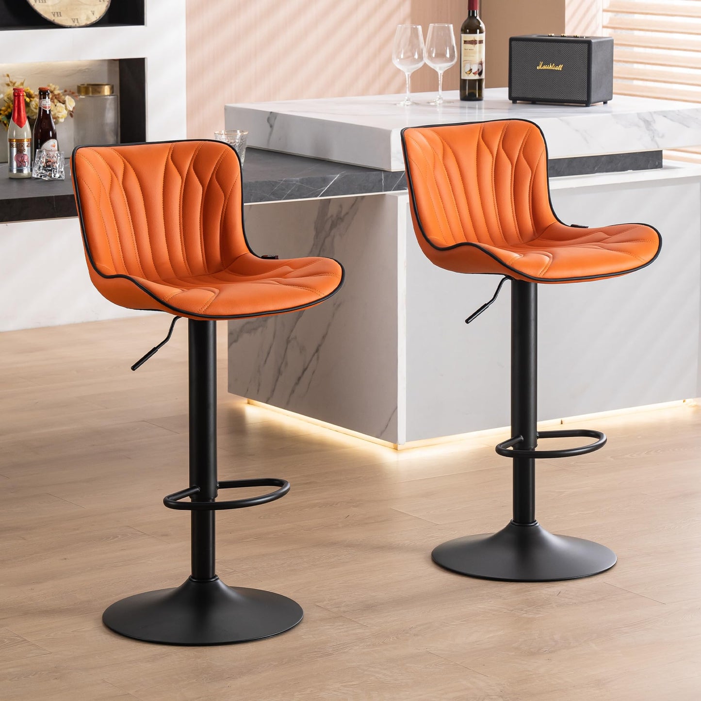 - Kidol & Shellder Bar Stools | Set of 2 | Swivel Barstools Adjustable | PU Leather Padded  | Wing Back Counter Stools -