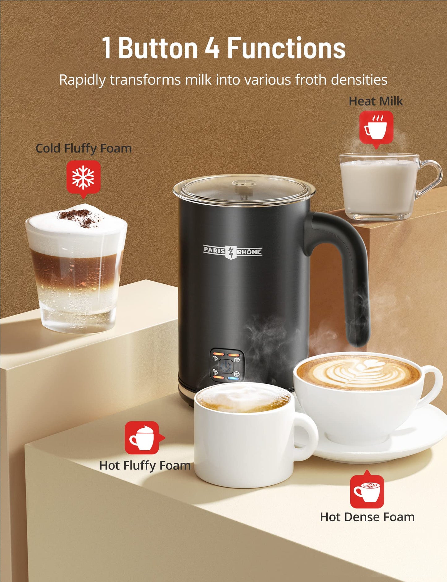 - Milk Frothers | 4-in-1 Automatic Warm and Cold Milk Foamer -