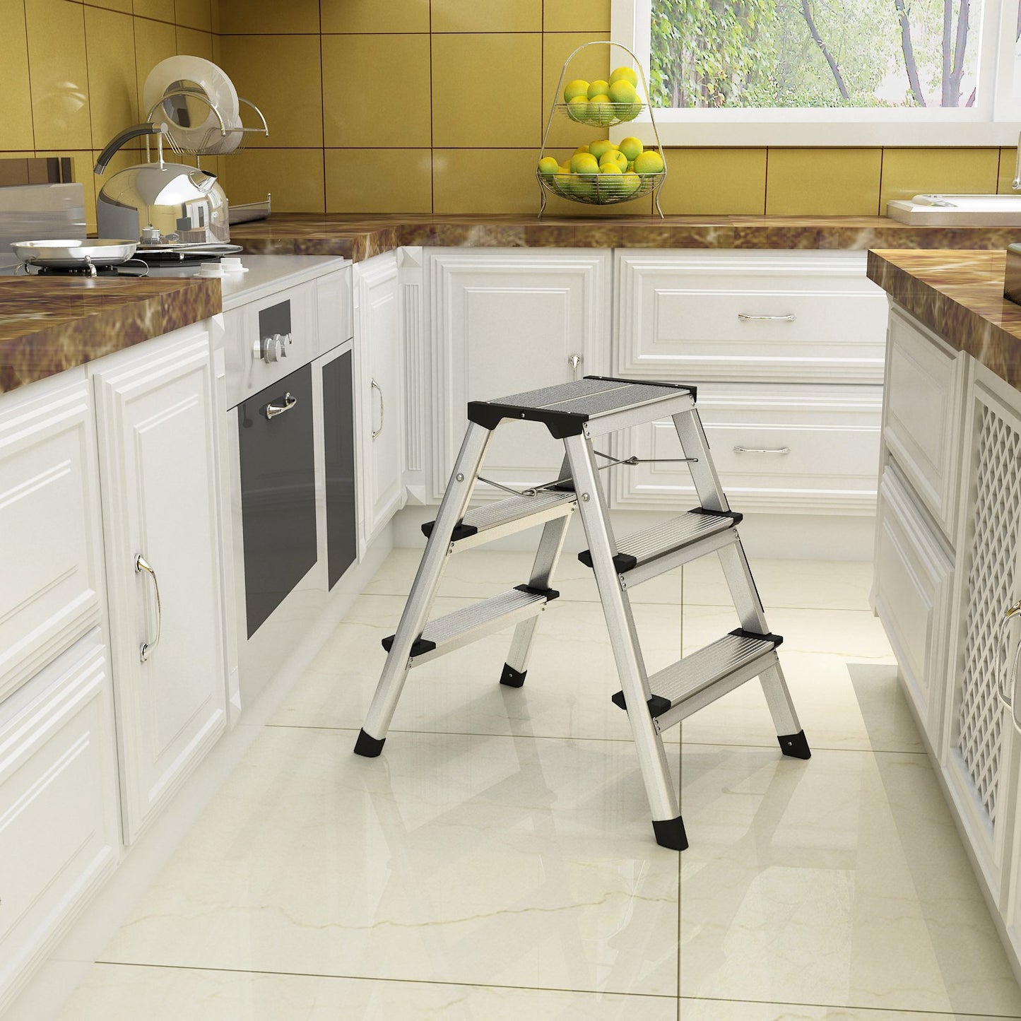 - SONGMICS Alu Step Ladder | Household Ladder | light weight 3 kg | Folding Multi-purpose Steps on Both Sides 2 x 3 Stages GLT23K -