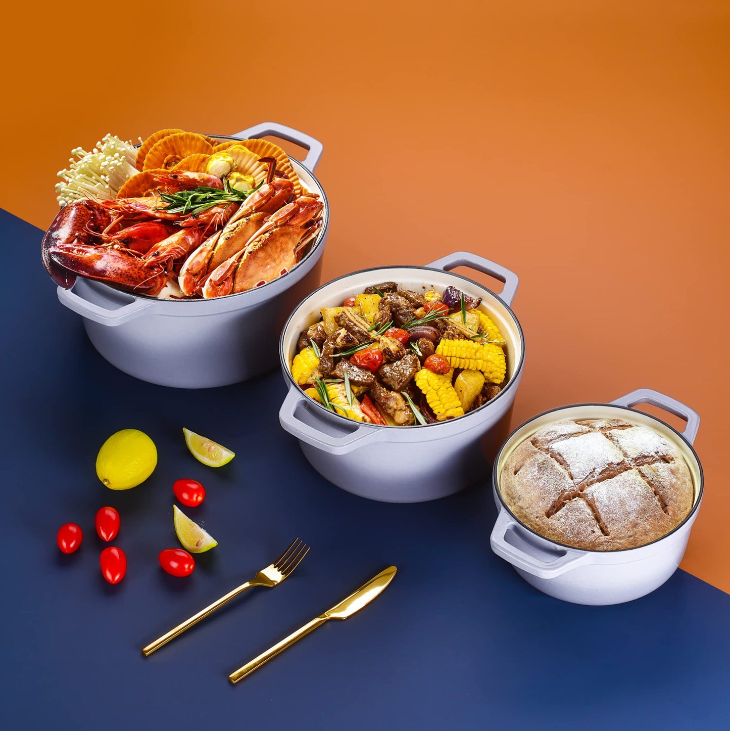 - Vancasso Dutch Oven, 2L Grey Cast Iron Pot with Stainless Steel Knob Lid, Naturally Non-Stick - 20cm -