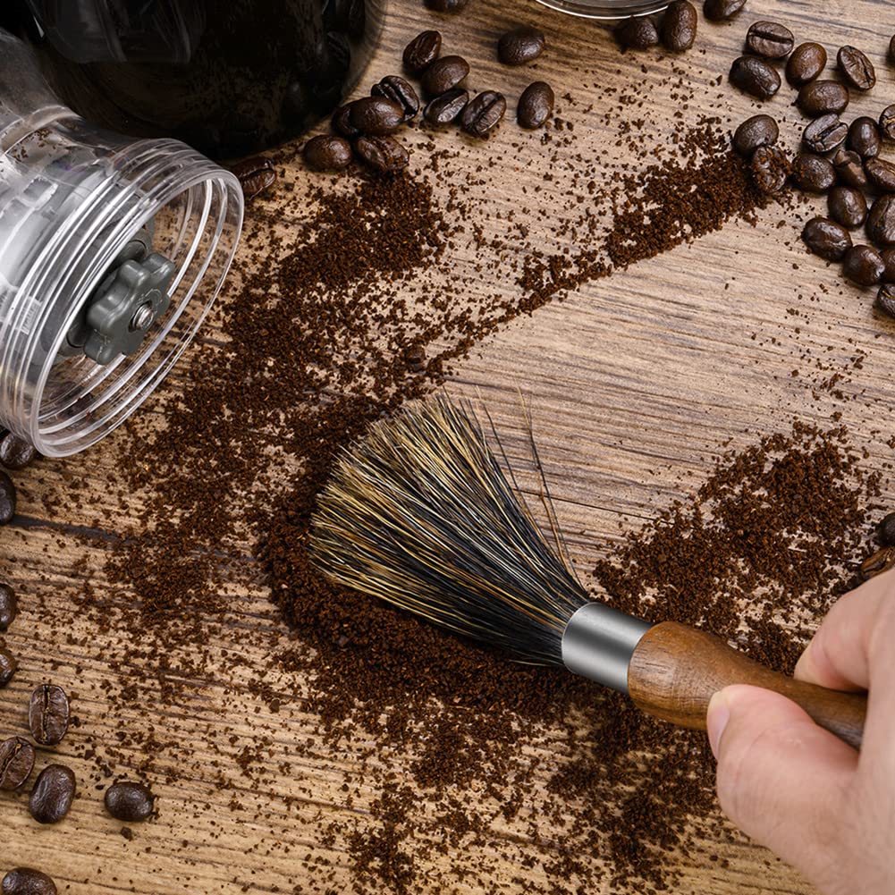 3-Pack Professional Coffee Grinder Cleaning Brush Set, Natural Boar Bristles Black Walnut Handle Espresso Machine Cleaning Brush, Coffee Cleaner Brushes Coffee Tool for Barista Home Kitchen