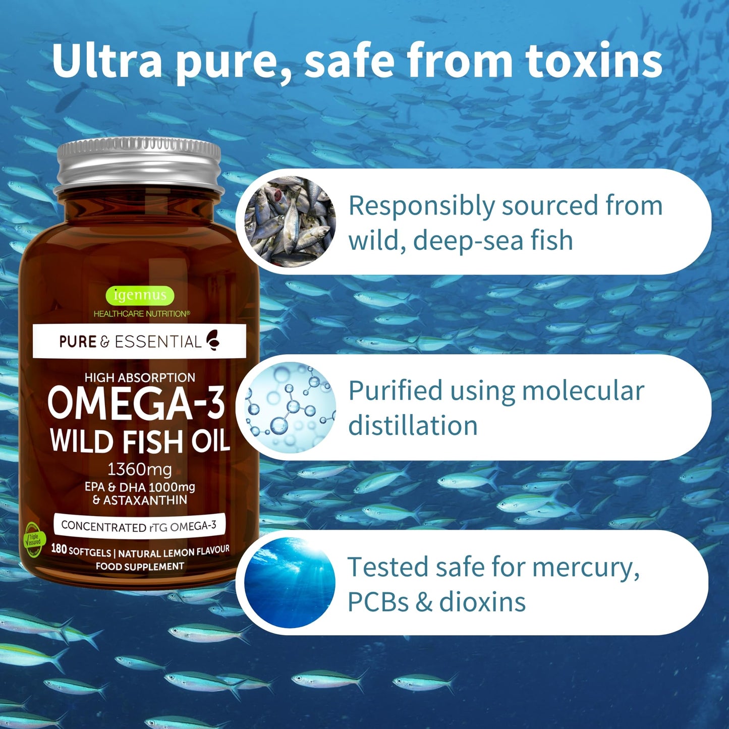 - Omega-3 Wild Fish Oil & Astaxanthin | The Most Advanced High Absorption rTG Omega-3 | Lemon Flavour | 180 Small Softgels -