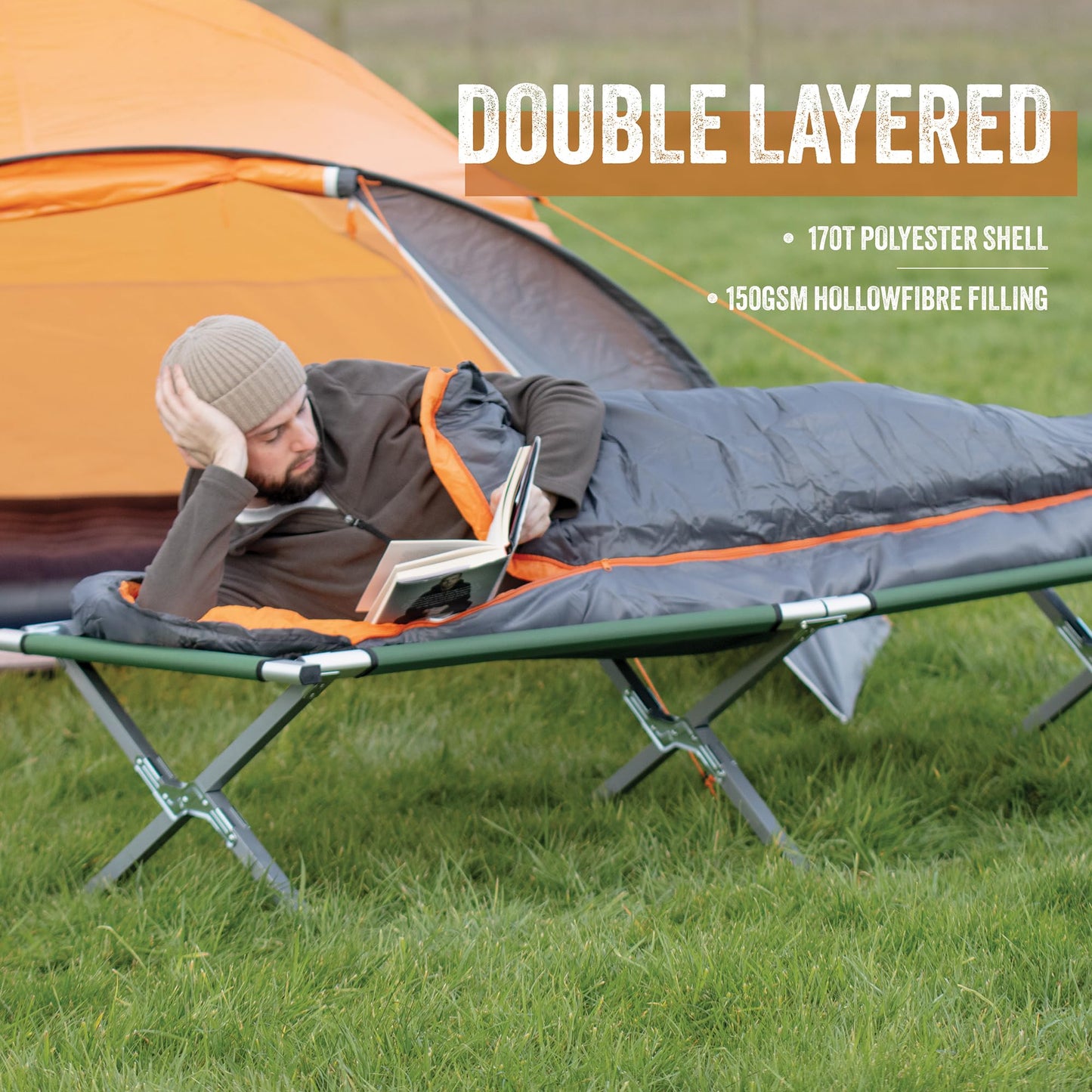 - Milestone Camping 27000 Grey & Orange Single Mummy Sleeping Bag -