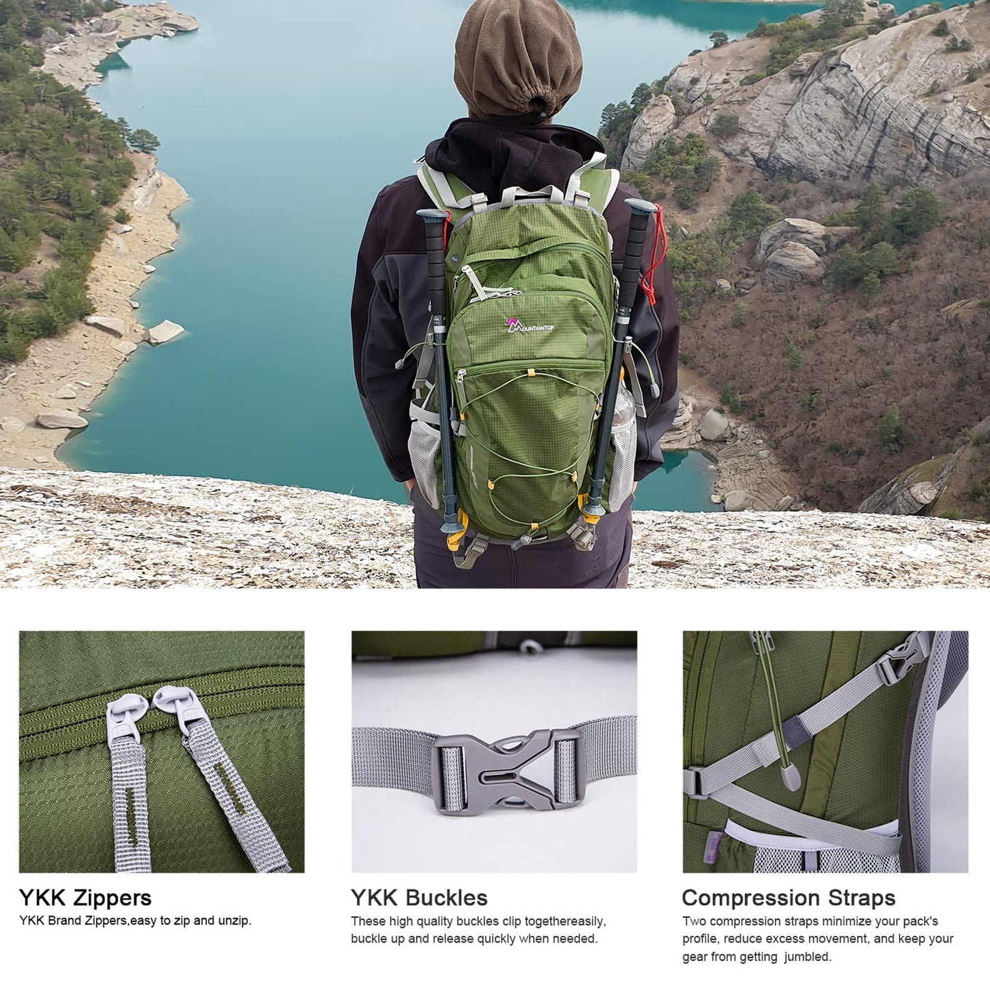 - MOUNTAINTOP Hiking Backpack | 40L |Water Resistent Trekking Rucksack for Men -