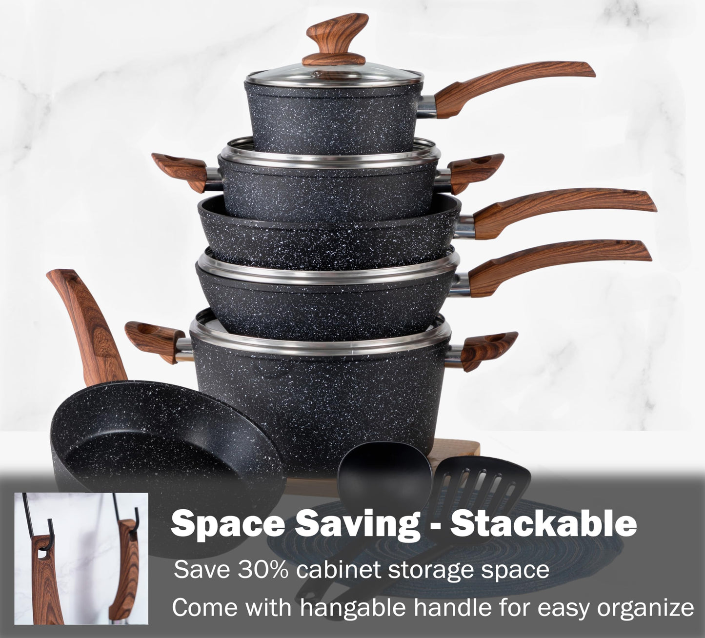 - Kitchen Academy Induction Hob Pots And Pans Set - 12 Piece Cooking Pans Set -