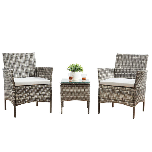 - TMEE Rattan Garden Outdoor Furniture Set Gray | 3 Pieces Patio Conversation Sets -