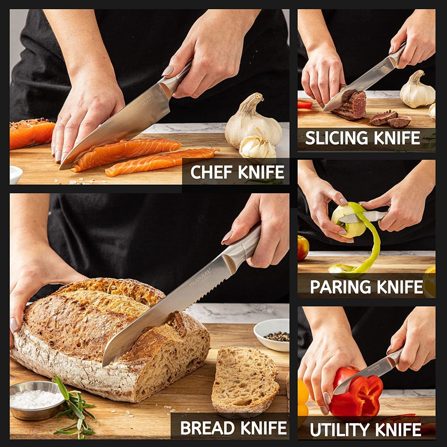 - Nuovva Sharp Kitchen Knife Set | Professional Kitchen Knives | 5 Pieces -