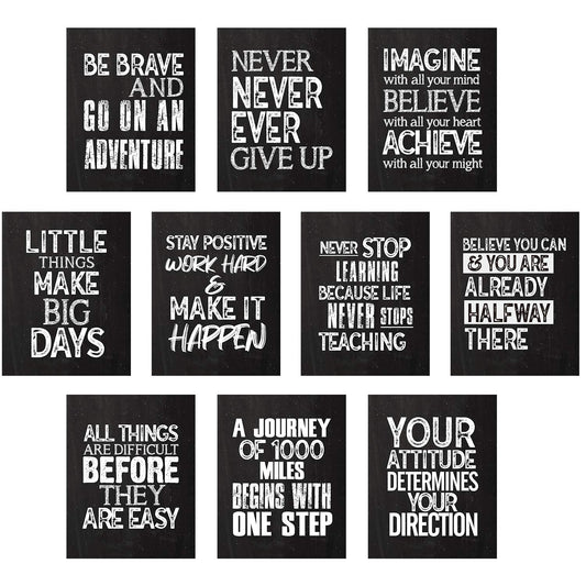 - 10 Pieces Inspirational Wall Poster Positive Quote Posters Wall Decor Affirmation Art Posters with 80 Glue Point Dots for Classroom Living Room Office Walls Decorations (Black White, 11 x 14 Inch)