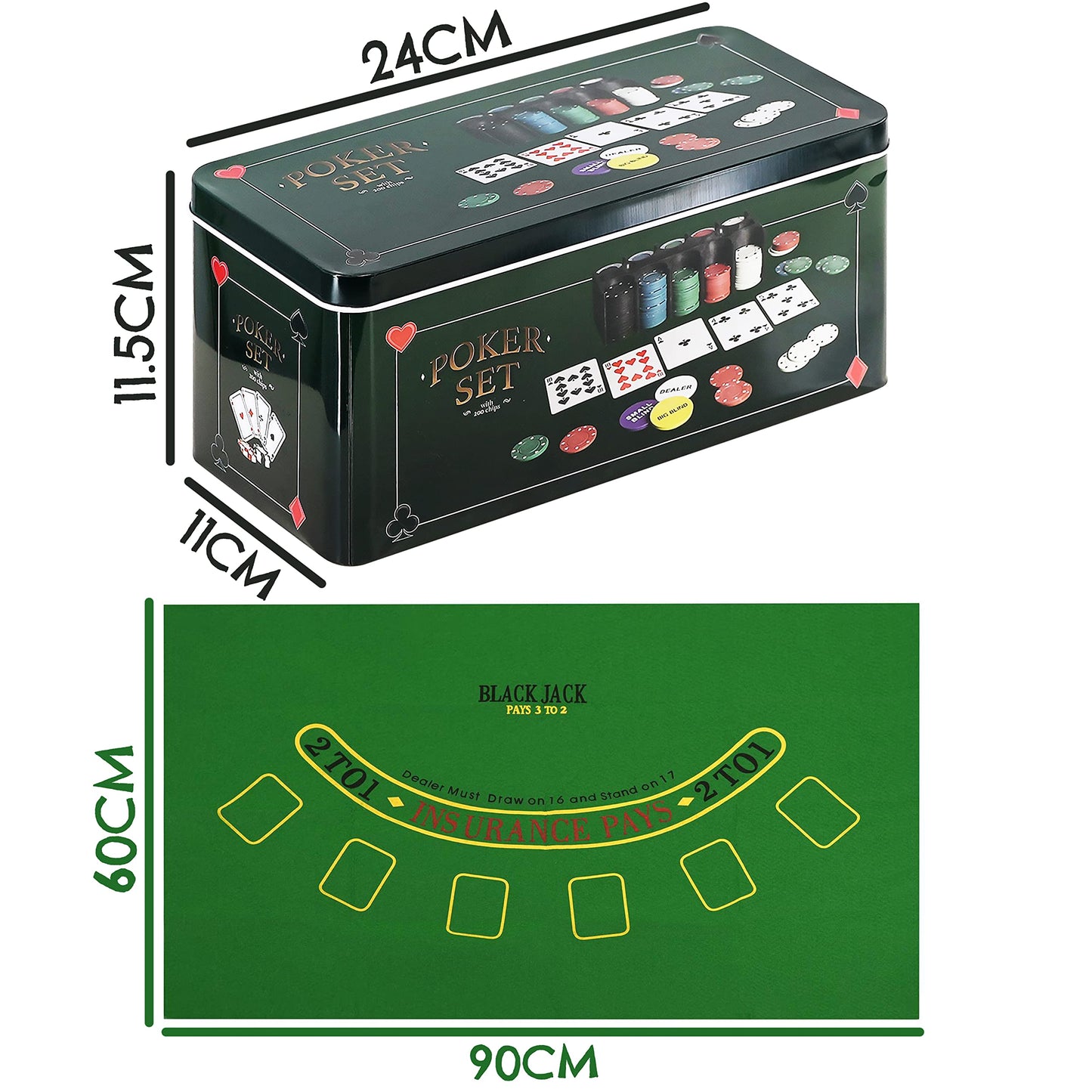 - The Magic Toy Shop | 200 Piece Poker Set Casino Style Game With Mat -