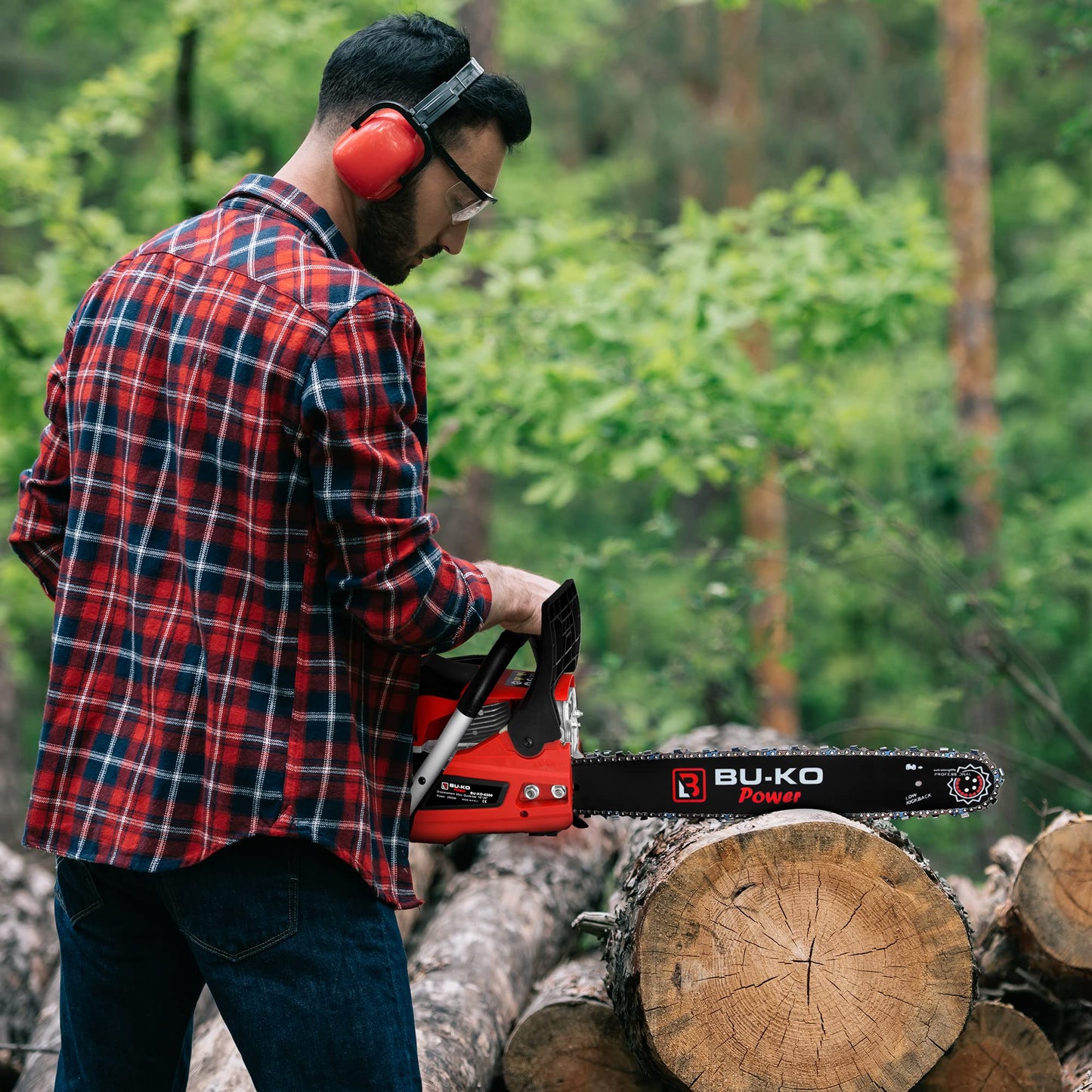 BU-KO 65cc Petrol Chainsaw 3.89HP 20" Bar with 2 Chains and 16" Bar with 2 Chains - Cover Bag and Full Safety Gear…