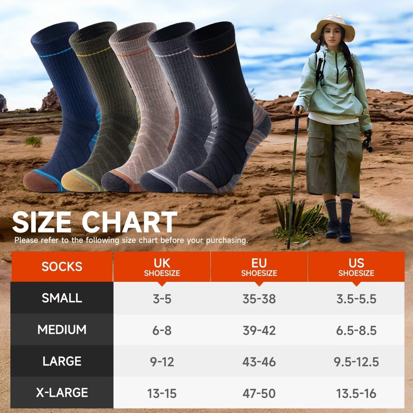 Alaplus Mens Socks Merino Wool Walking Socks for Men Women, Professional Athletic Socks for Hiking Running Trainer Work Skiing and Outdoor Sports - 3 Pairs