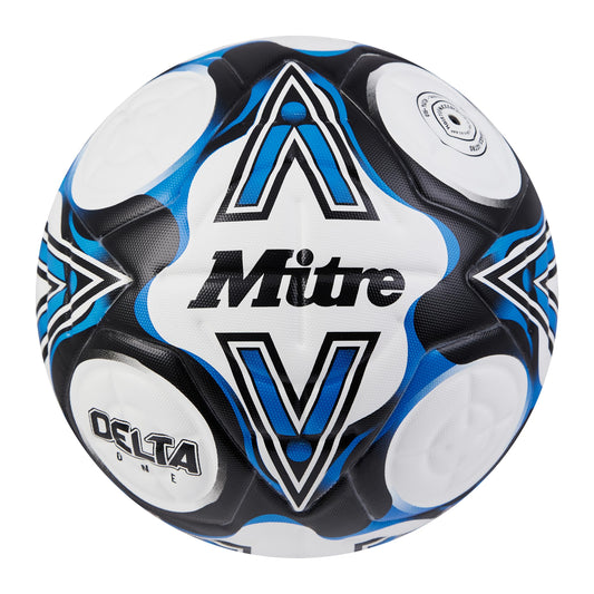 - Mitre Delta Football | Highly Durable | Enhanced Accuracy and Consistency | White/Black/Blue | Size 5 -