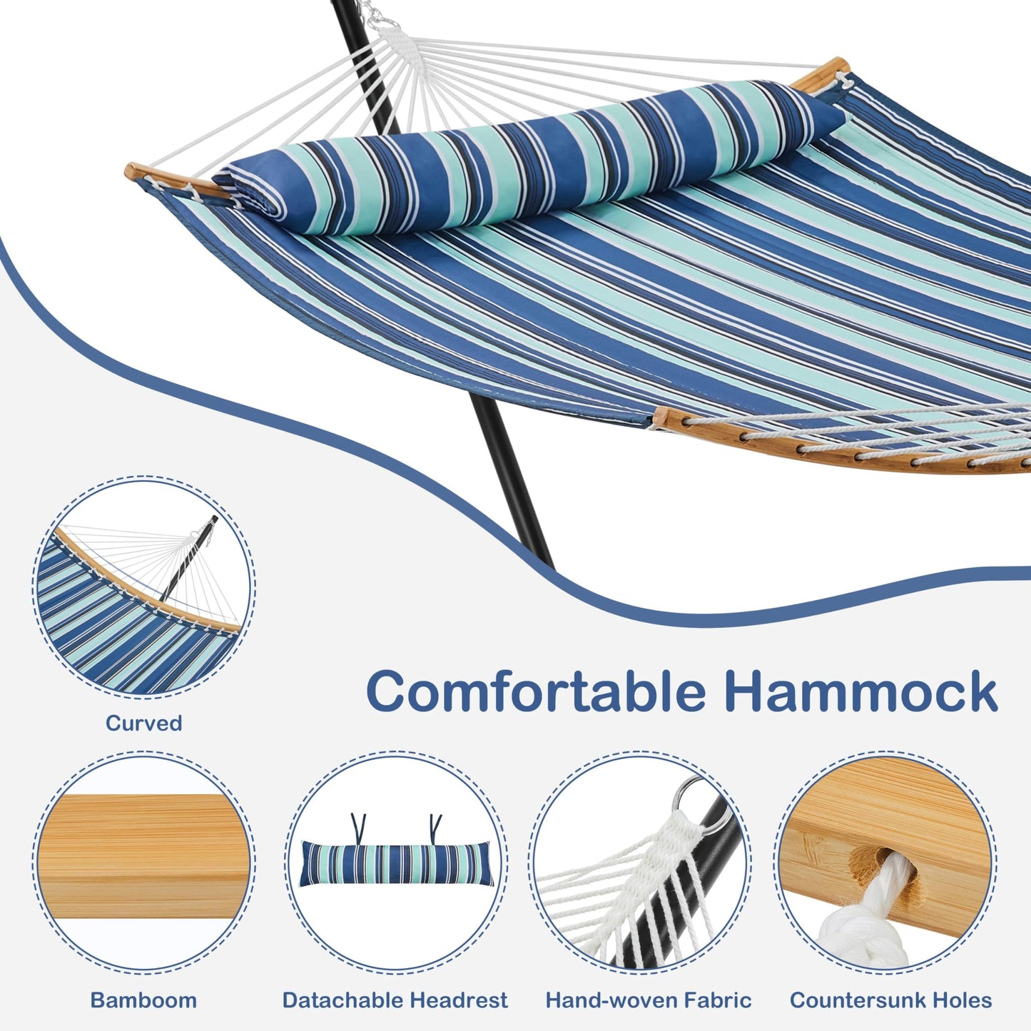 - Yaheetech Hammock w/Stand Set, 2–3 People Padded Hammock & Adjustable Stand.