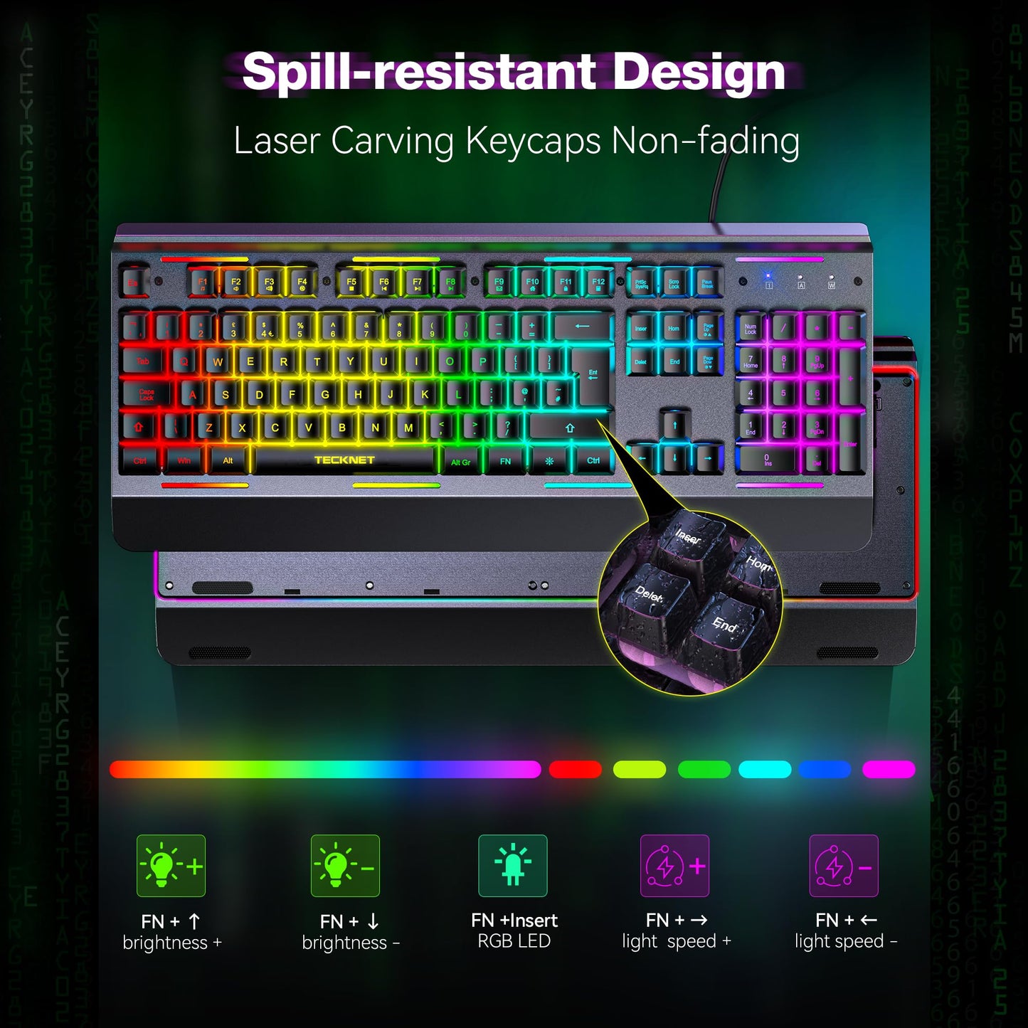 - TECKNET RGB Gaming Keyboard | 105 Keys | All-Metal Panel -