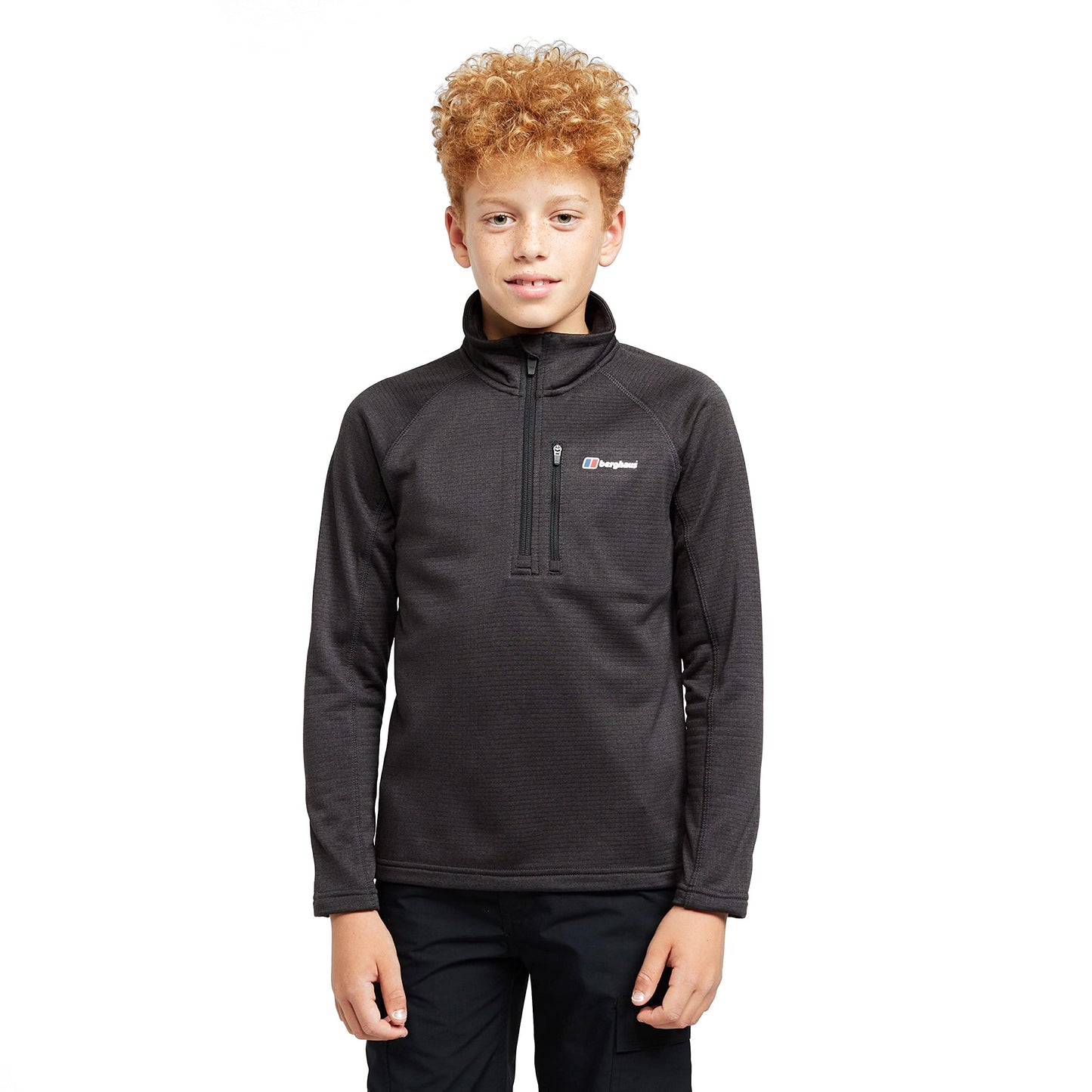 Berghaus Grid Kids' Fleece Top with Half-zip Fastening, Kids' Midlayer Fleece, Kids' Hiking & Outdoor Recreation (7-8 Years, Black)