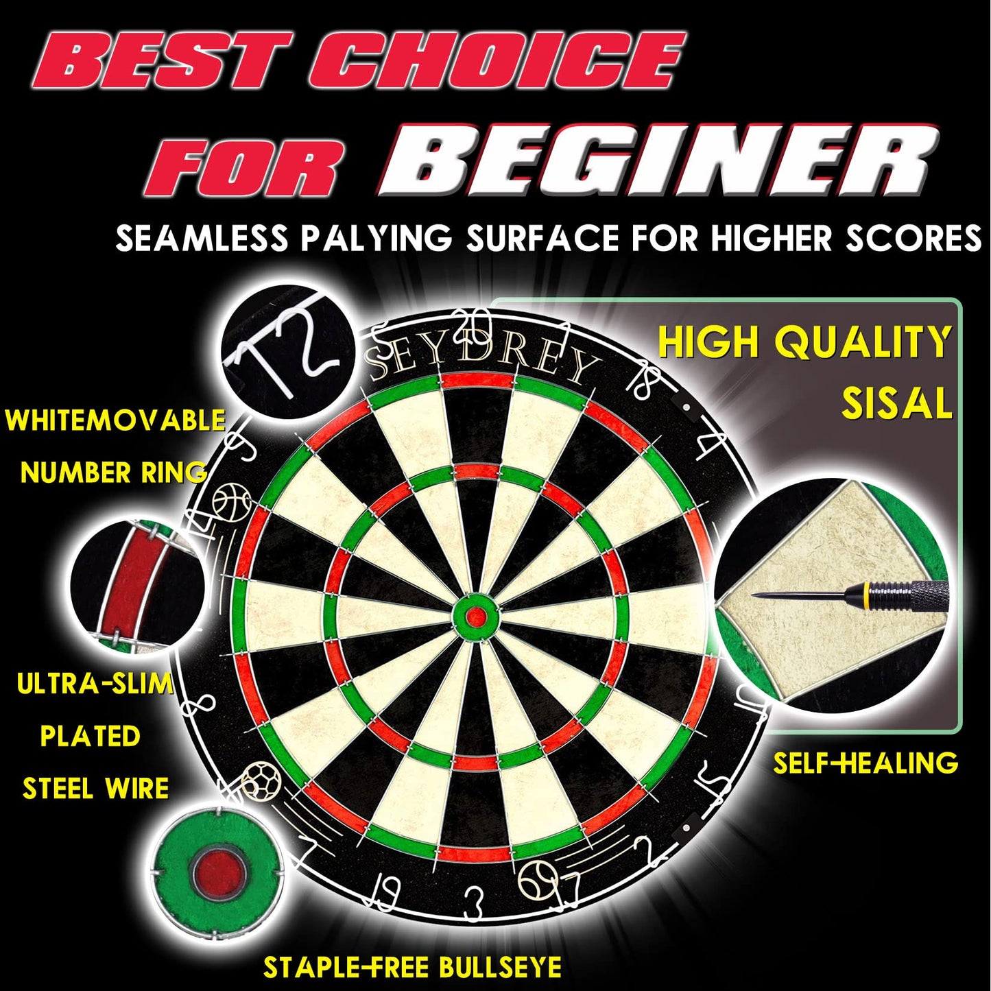 Dart Board Set Steel Dart Board Dartboard Set with 6 pcs 20g Steel Tip Darts 12 Flights Rotating Number Ring + Staple-Free Bullseye Throwing Line Install Instruction