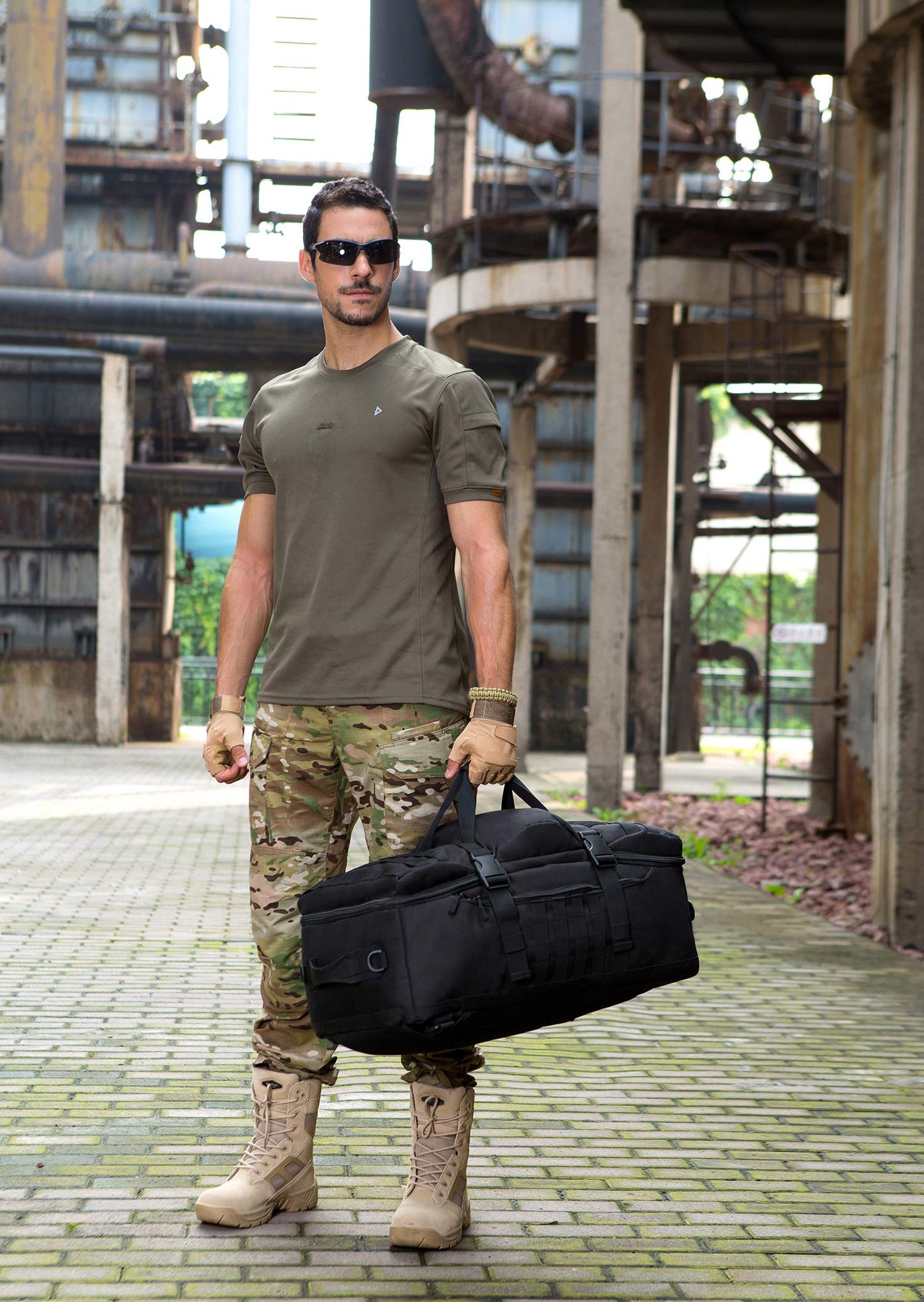- Protector Plus Tactical Travel Backpack | 60L | Military MOLLE Duffel Bag | Brown -