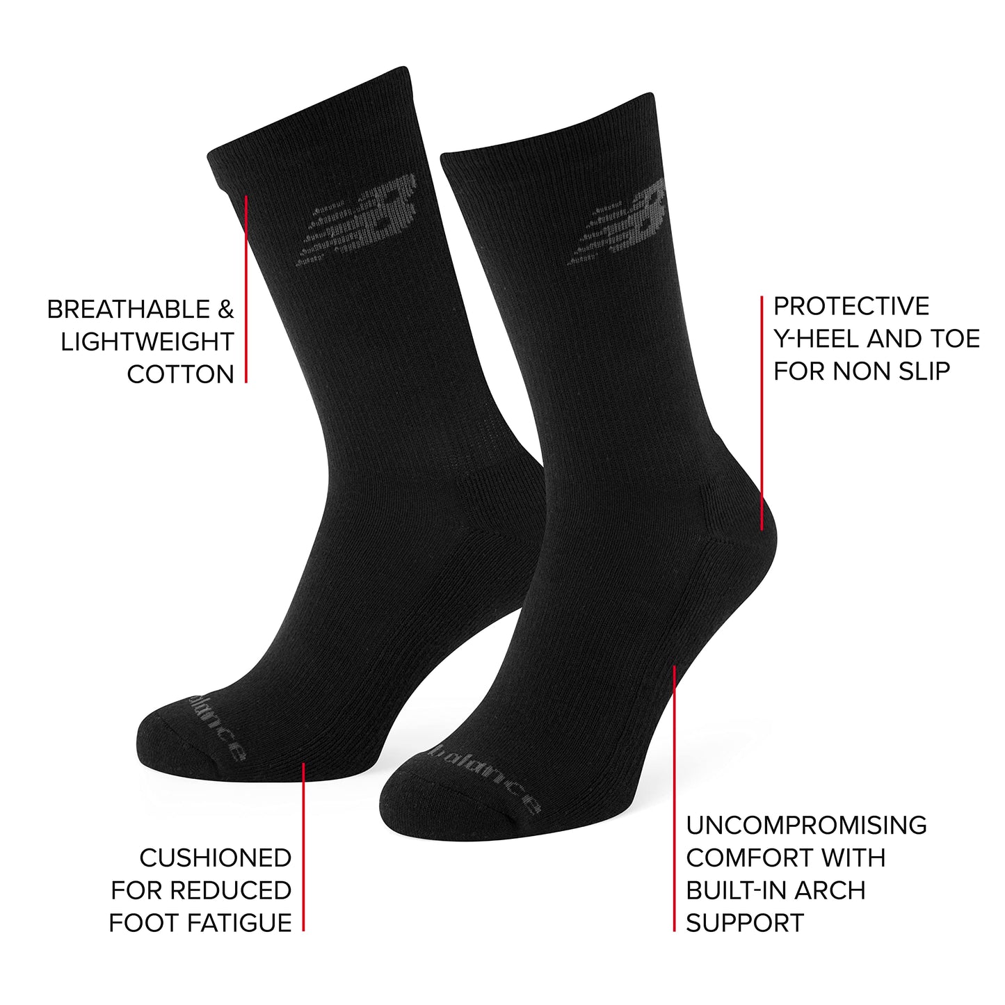 - New Balance Unisex 3 Pack Crew Socks | Black -