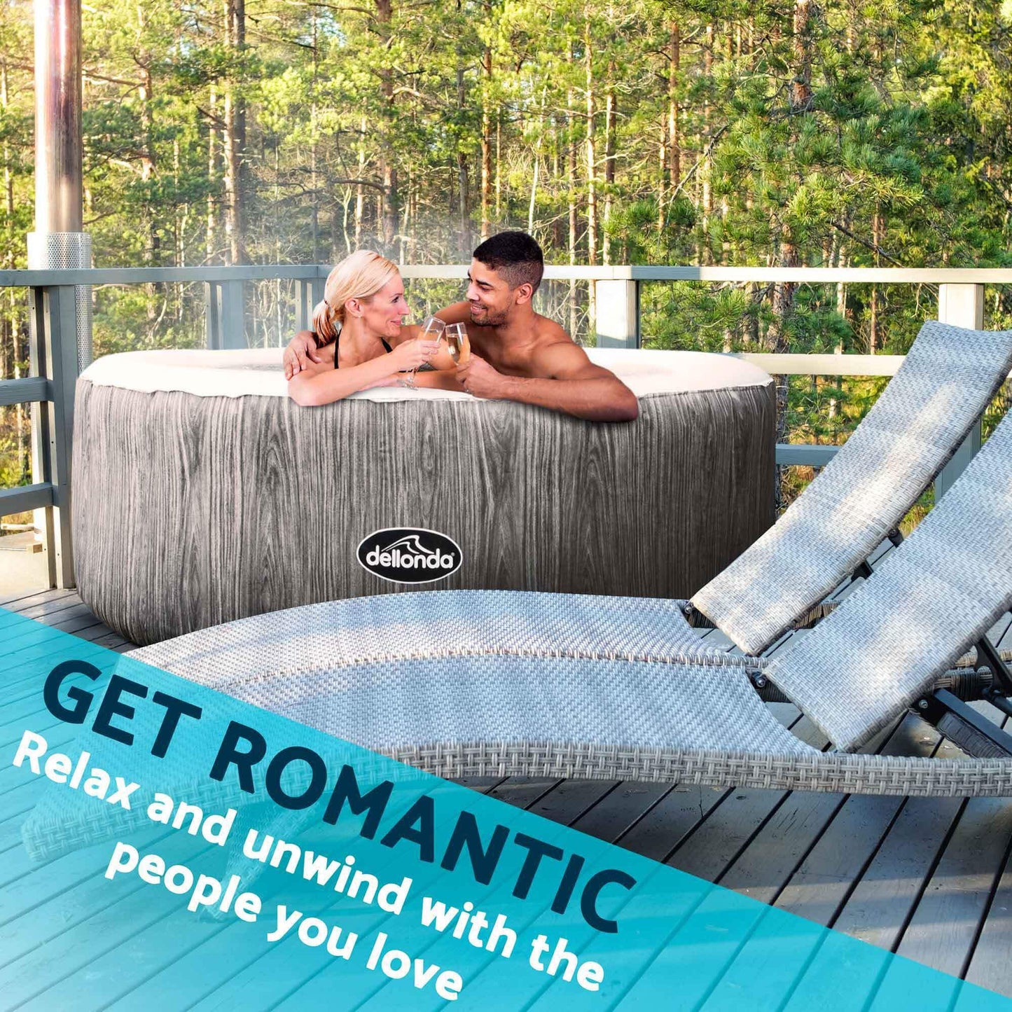 Dellonda 4-6 Person Inflatable Hot Tub Spa with Smart Pump - Wood Effect - DL89