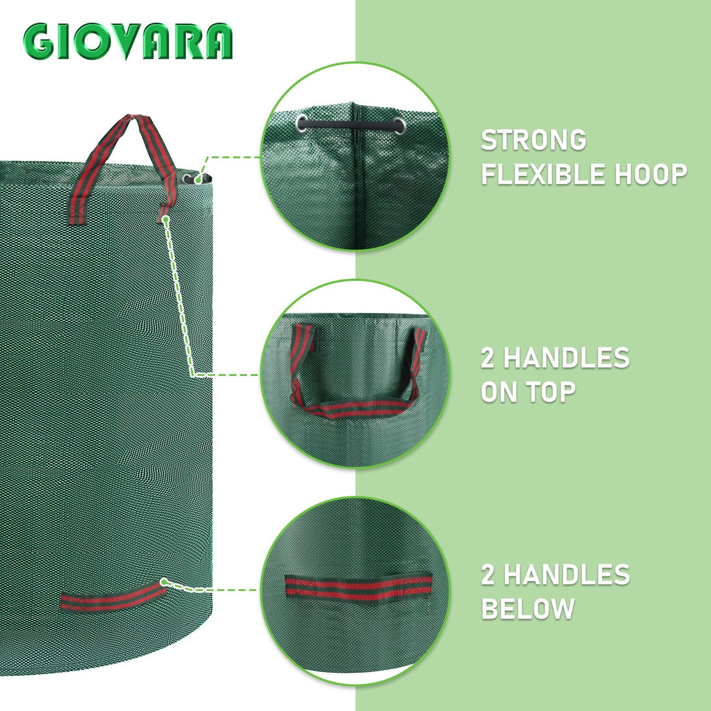 2 x 500L Garden Waste Bags,Waterproof Heavy Duty Large Refuse Sacks with Handles,Foldable and Reusable
