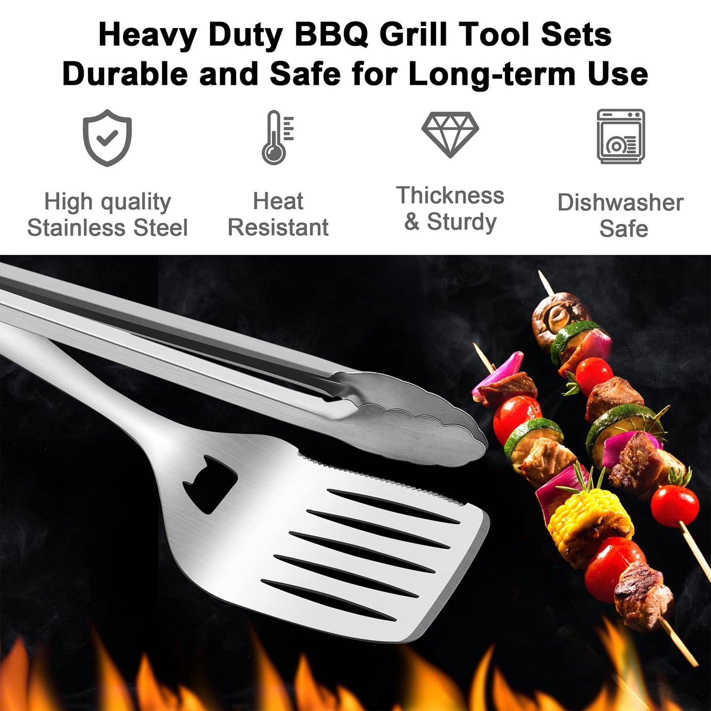 - Herogo BBQ Tool Sets | 6 Piece Heavy Duty Stainless Steel Barbecue Accessories with Portable Bag -