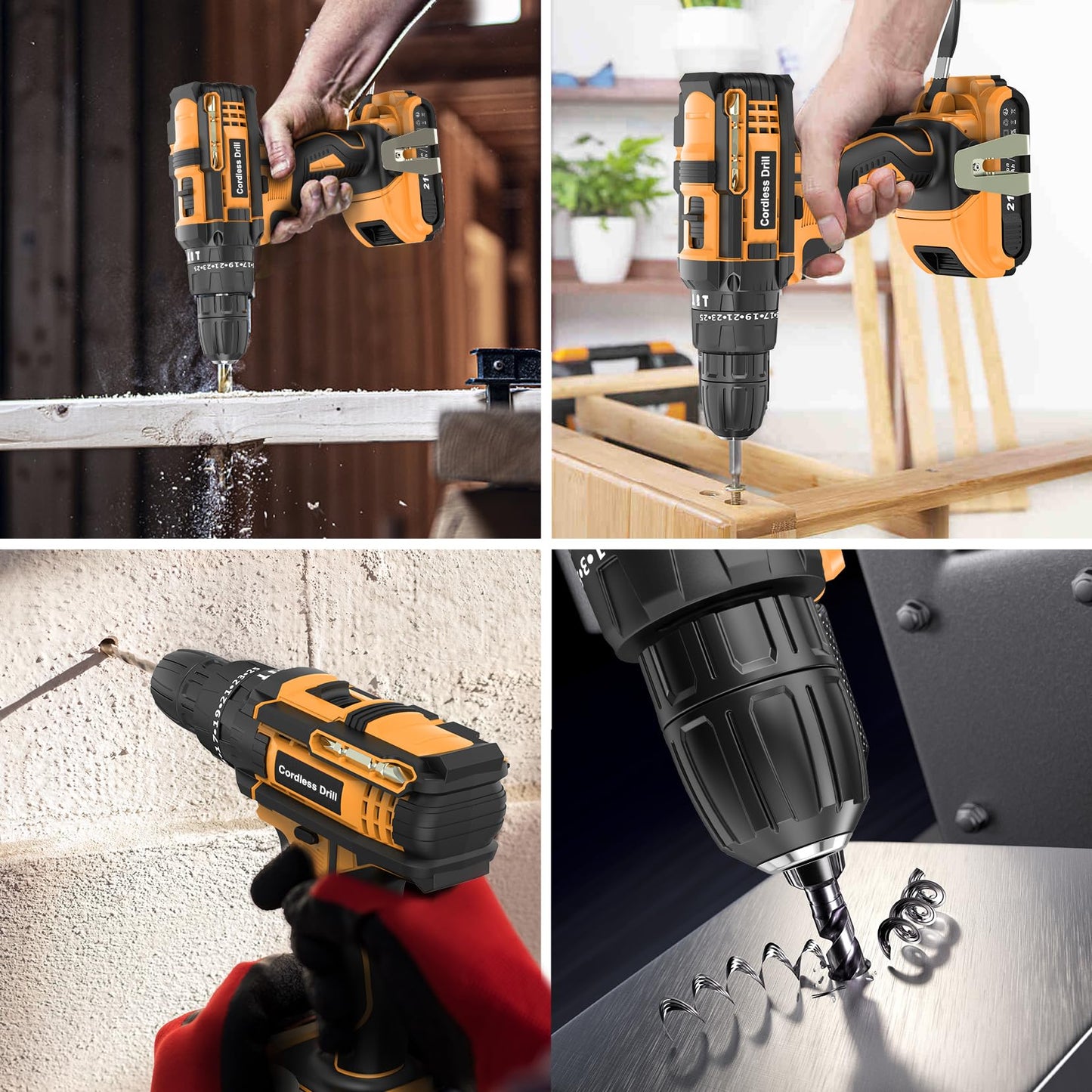 Cordless Drill Driver 21V, Cordless Hammer Drill with 2 Batteries 2000mAh, 25+3 Torque, 42N.m Max Electric Drill, 30PCS Drill Bits, 2 Speed, LED Light for Home and Garden DIY Project