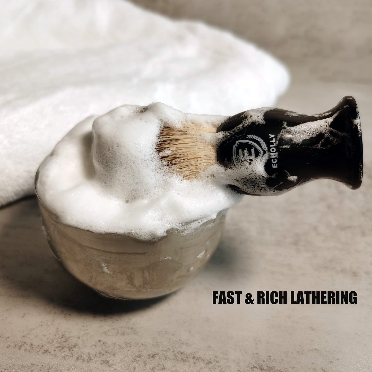 4pcs Shaving Brush Set by Echolly-Premium Mens Shaving Brush,Stainless Steel Stand,Bowl,Shaving Cream Soap,Wet Shaving Kit for Men,Boyfriends,Fathers