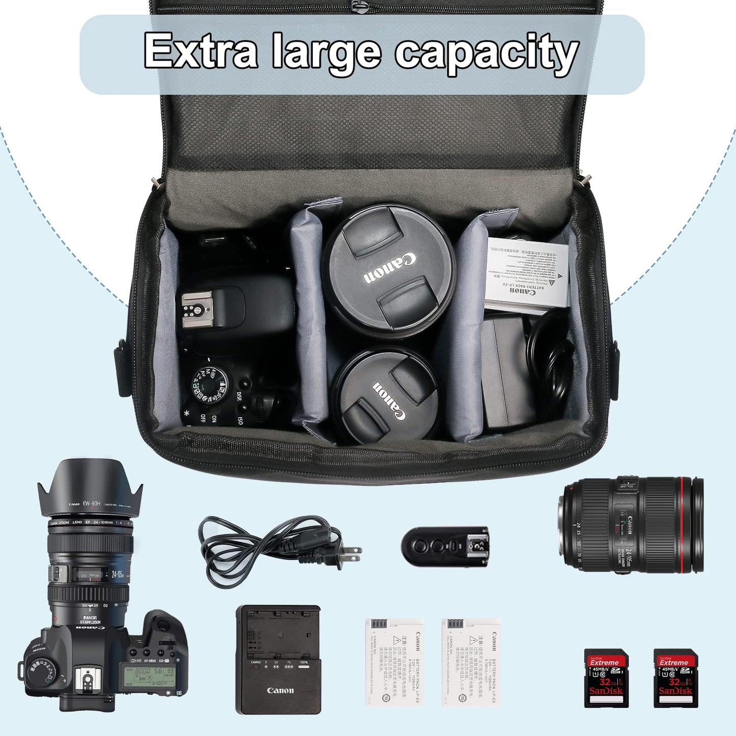ATHEM SLR Camera Bag, Large Capacity Waterproof Shockproof Single Camera Shoulder Bag, Camera Case Bag, Camera Bags for DSLR and Lenses, with Waterproof Cover
