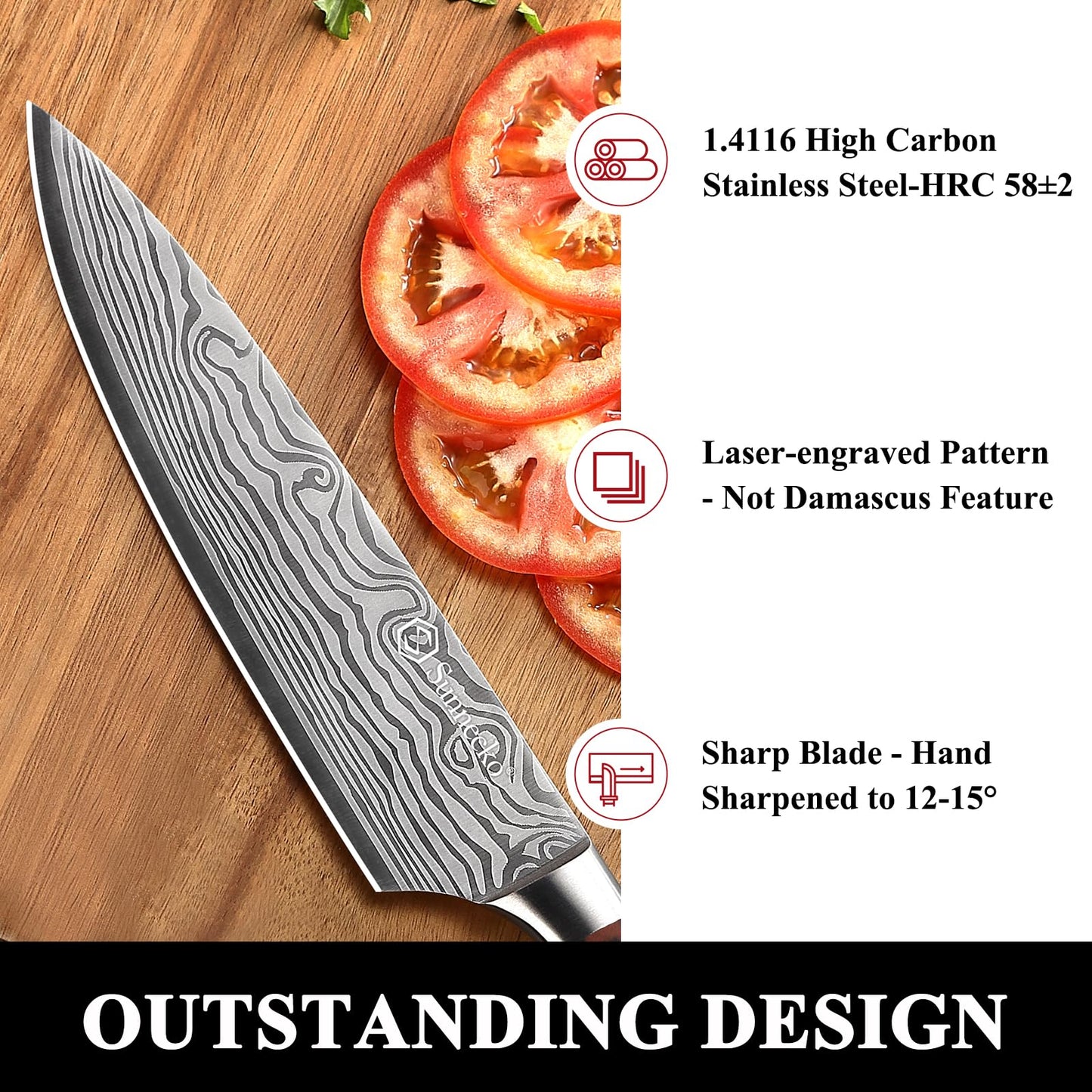 - Sunnecko Chef Knife 8 inch | Kitchen Knife with Sharp High Carbon Stainless Steel Blade -