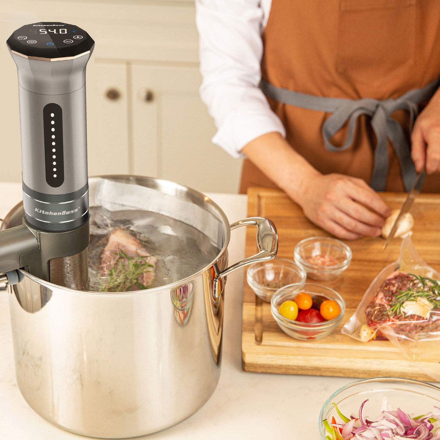 - KitchenBoss Sous Vide Cooker Ultra-Quiet Immersion-Circulator | Stainless Steel | G300 Silver Machine Brushless DC Motor -