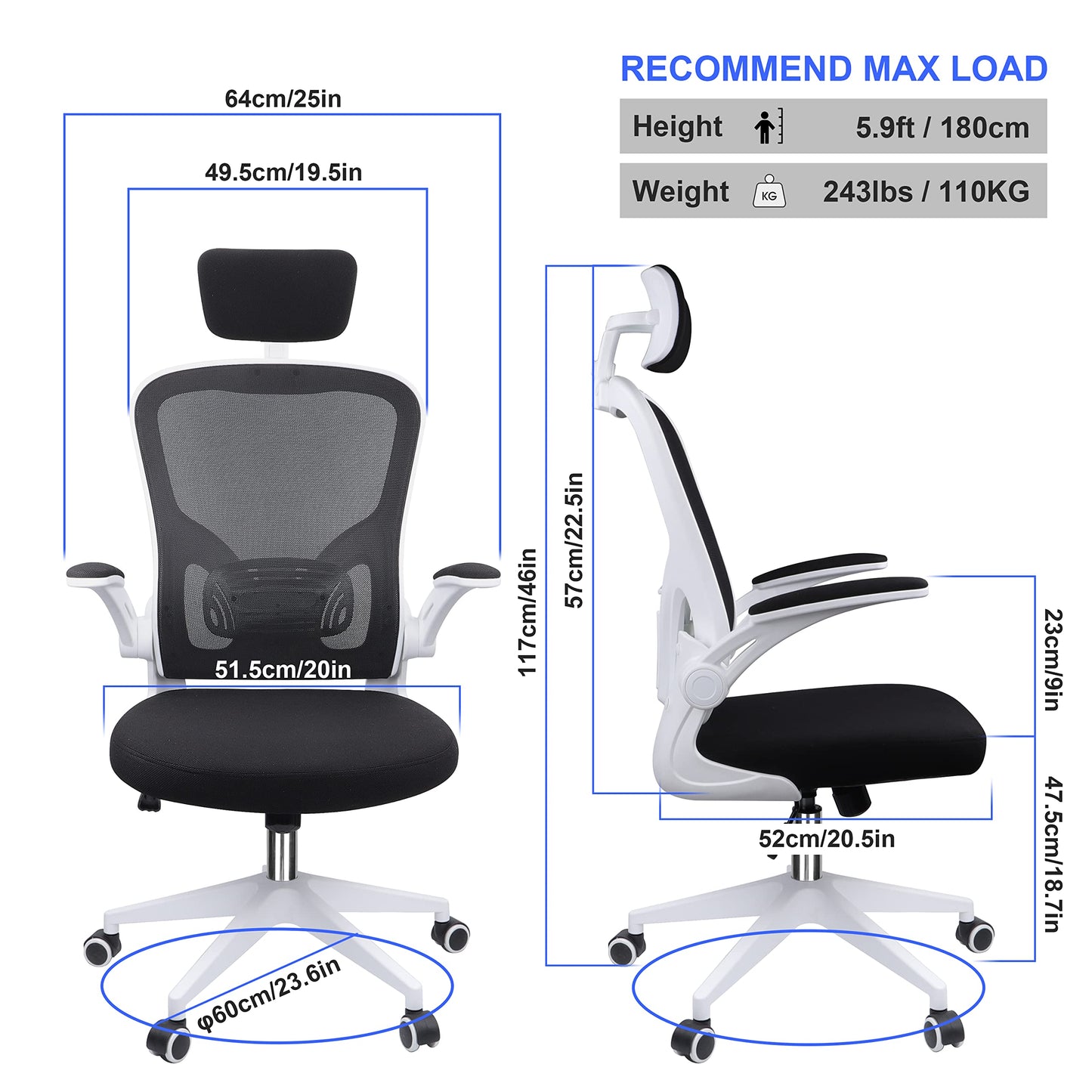 - JAJALUYA Office Chair | Mesh Computer Chair | Adjustable Headrest | Lumbar Support Desk Chair -